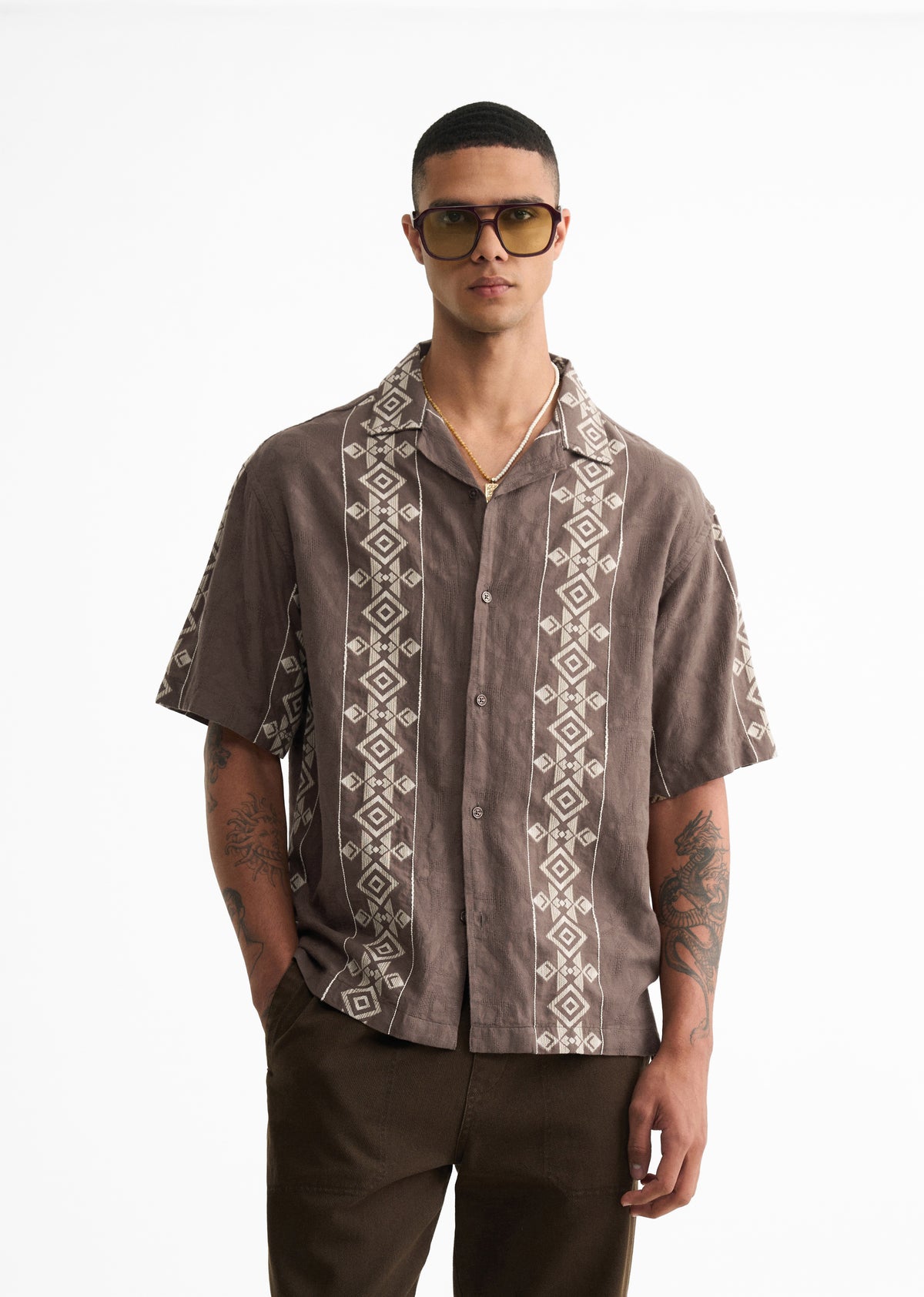 Brown Cotton Jacquard Shirt