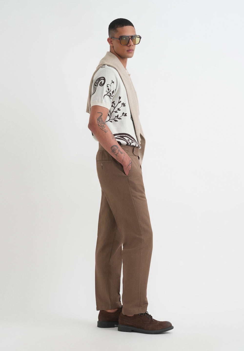 Brown Cotton Linen Gurkha Pant