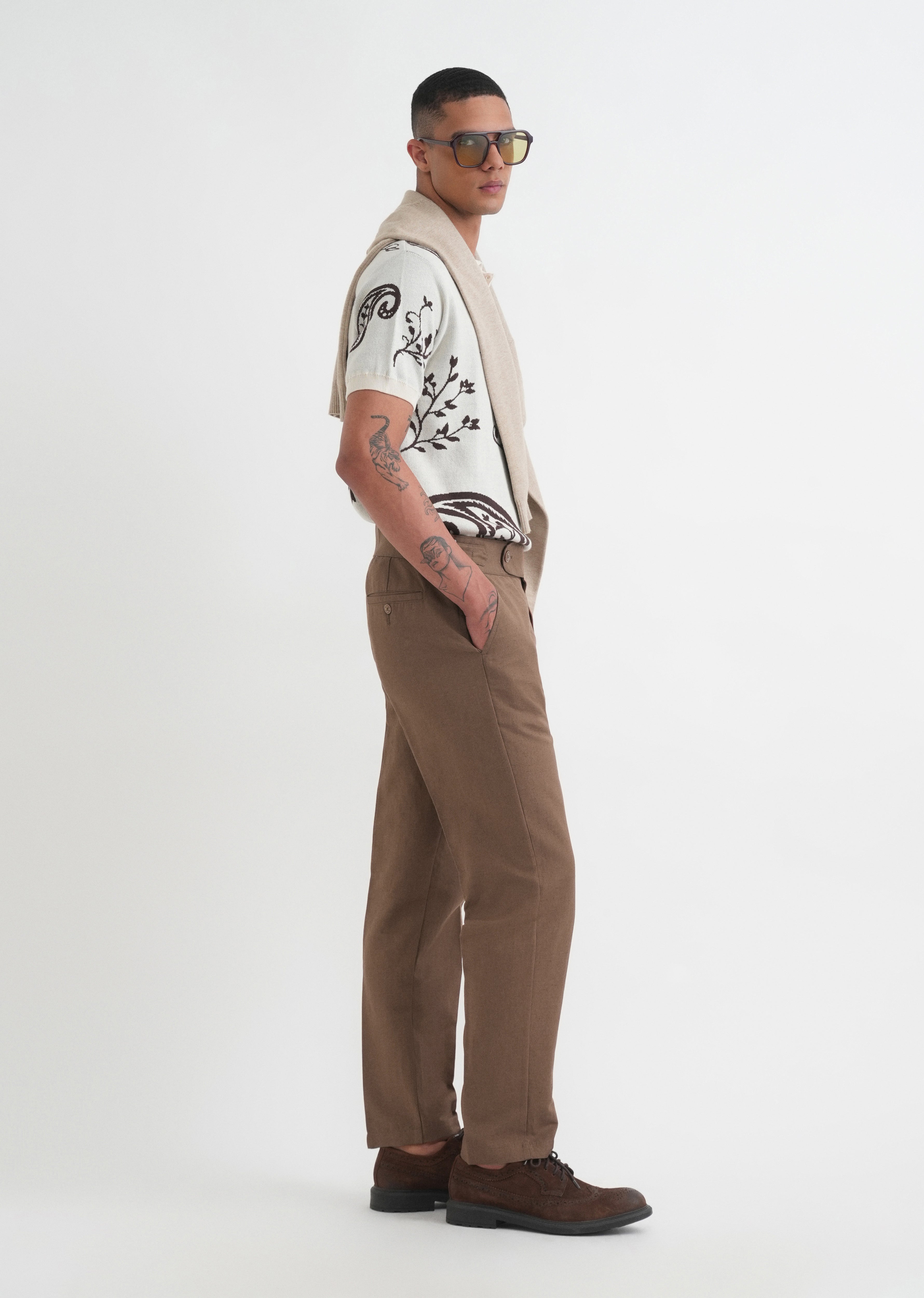 Brown Cotton Linen Gurkha Pant