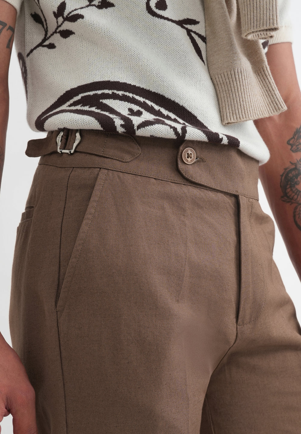 Brown Cotton Linen Gurkha Pant