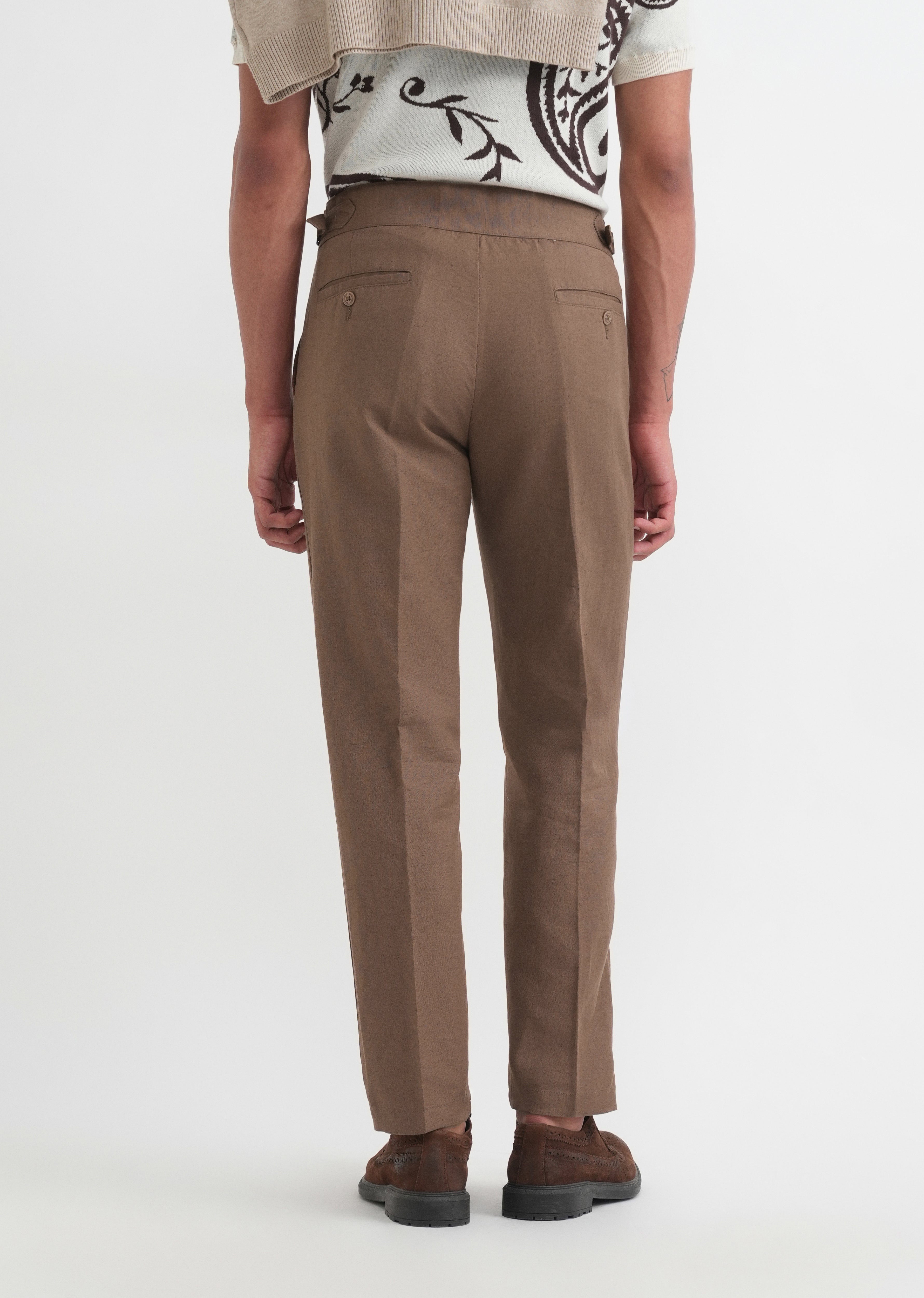 Brown Cotton Linen Gurkha Pant