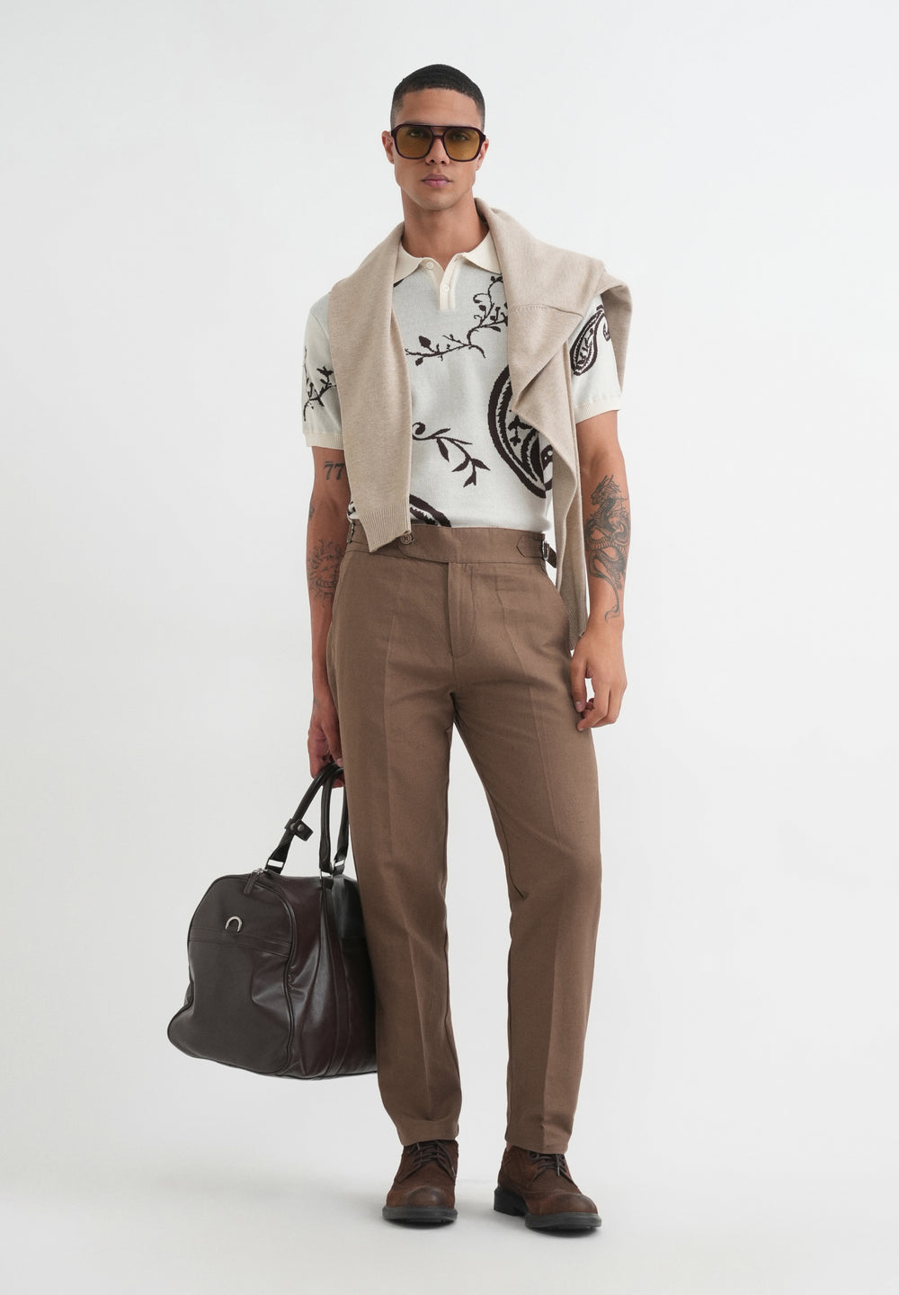 Brown Cotton Linen Gurkha Pant