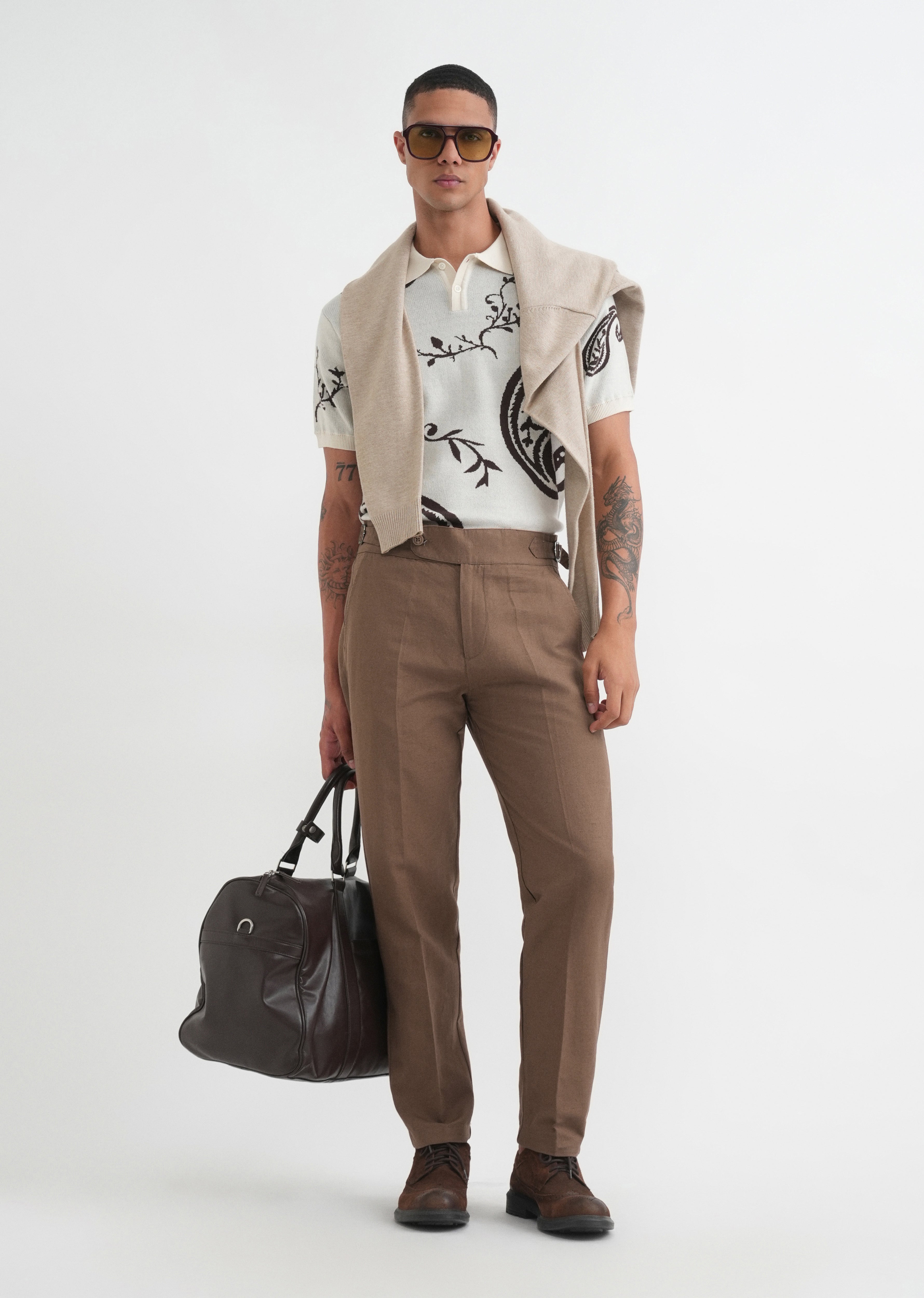 Brown Cotton Linen Gurkha Pant