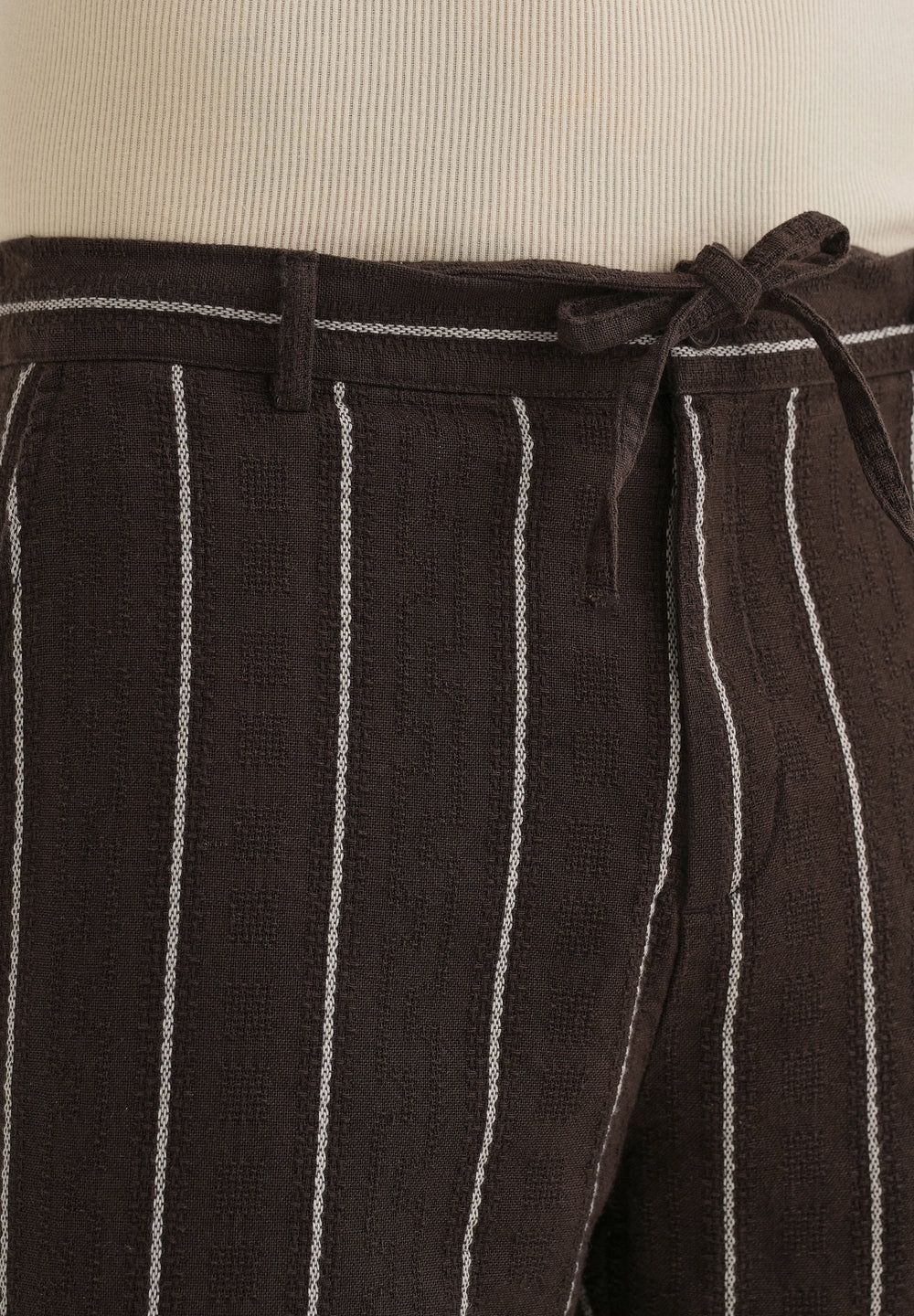 Brown Dobby Cotton Stripe Pants