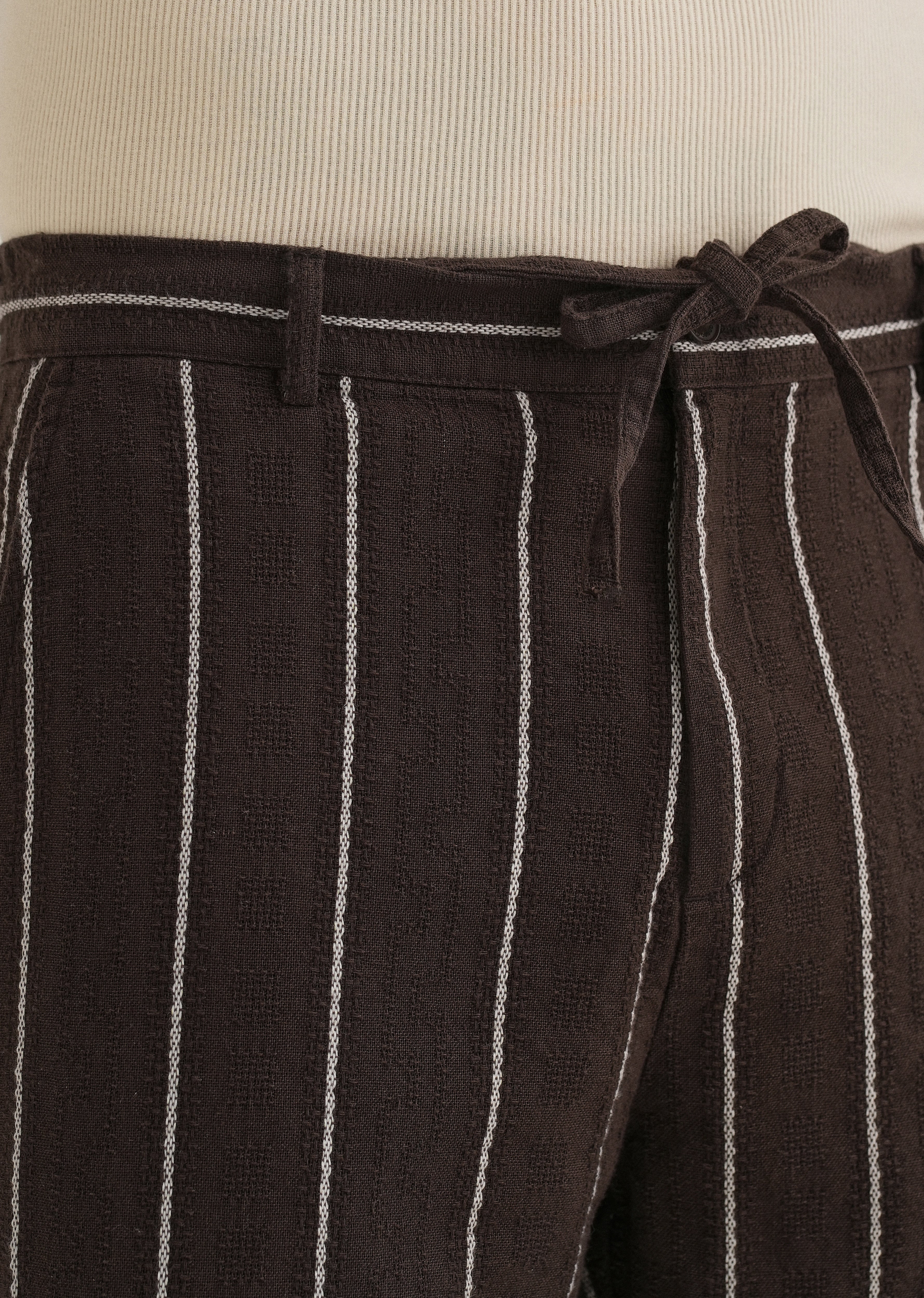 Brown Dobby Cotton Stripe Pants