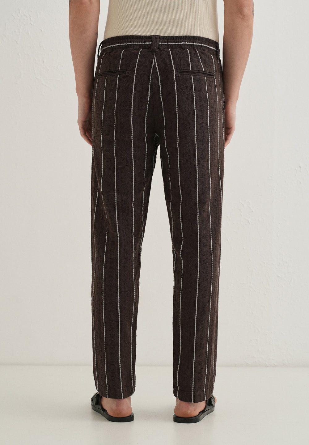 Brown Dobby Cotton Stripe Pants