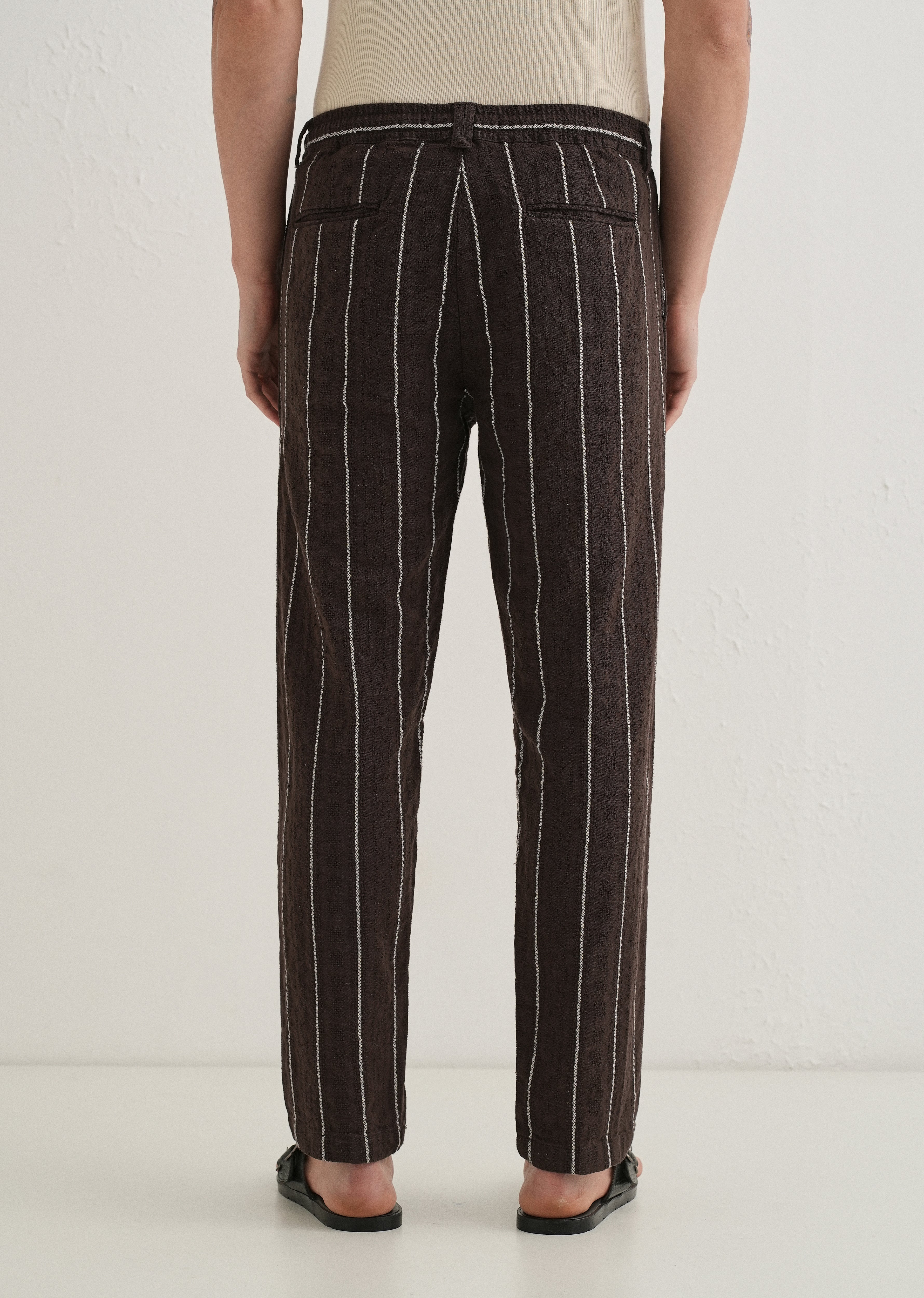 Brown Dobby Cotton Stripe Pants