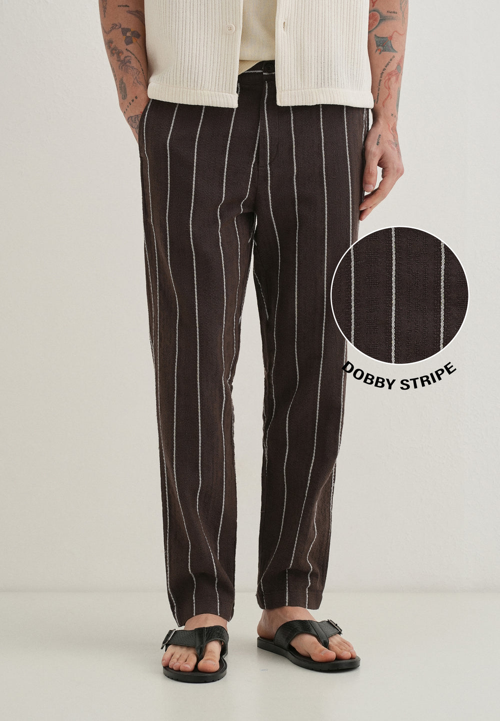 Brown Dobby Cotton Stripe Pants