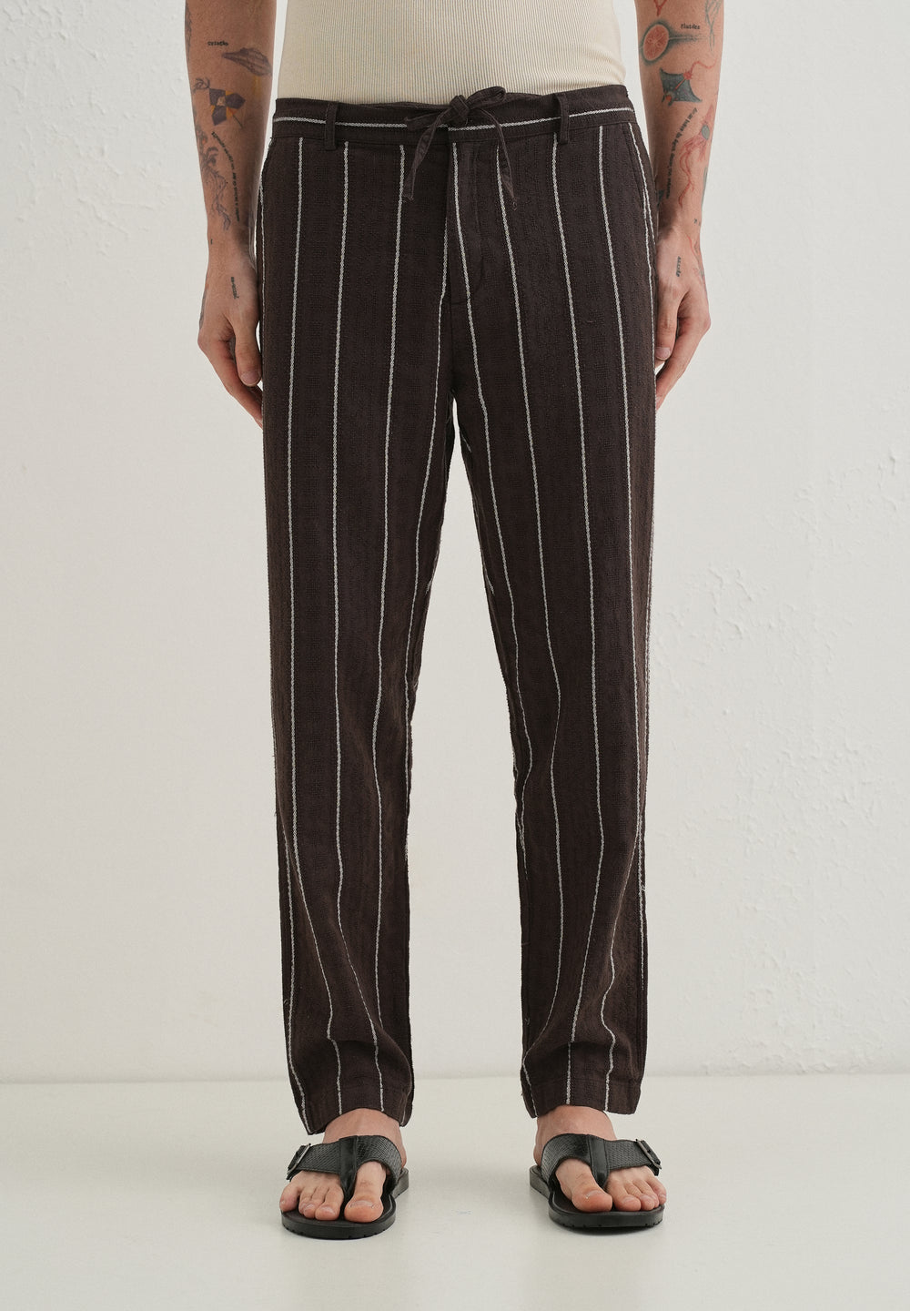 Brown Dobby Cotton Stripe Pants