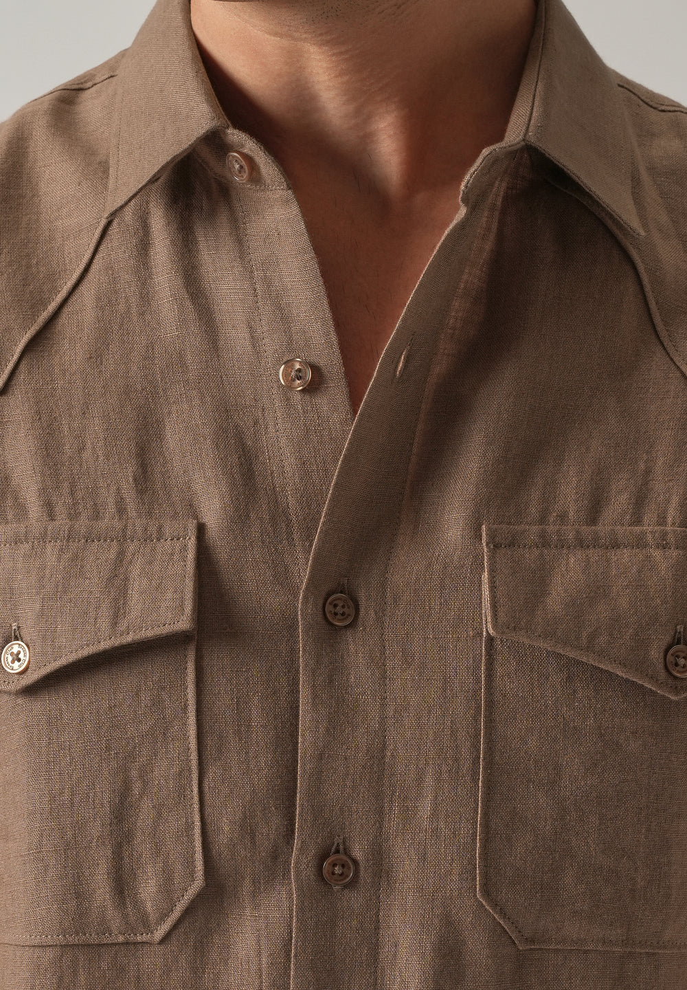 Brown Double Pocket 100% Pure Irish Linen Shirt