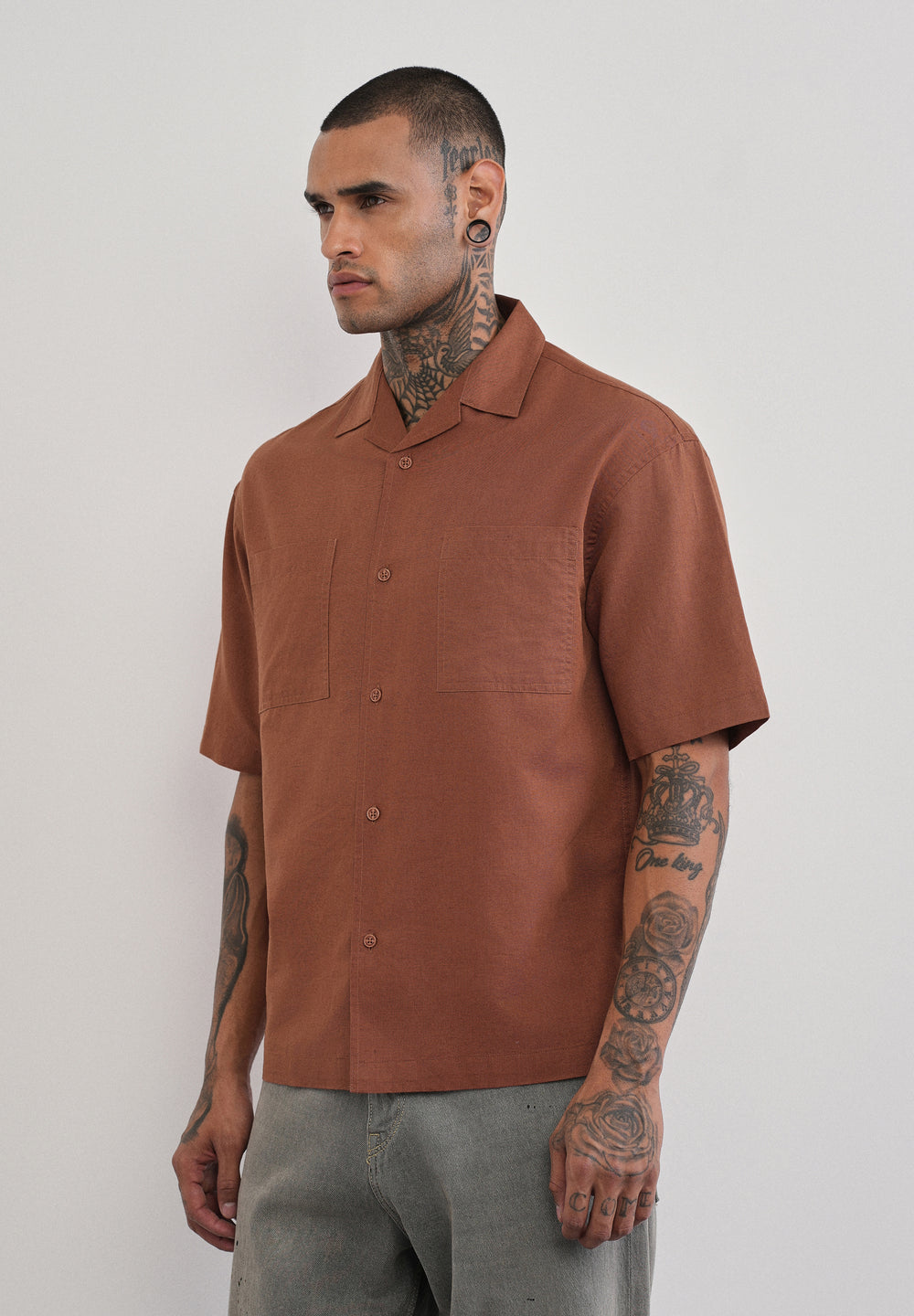 Brown Double Pocket Cotton Linen Shirt