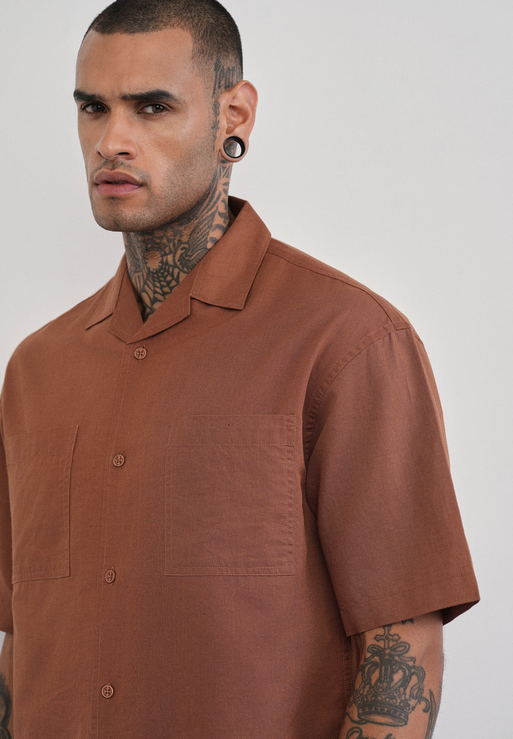 Brown Double Pocket Cotton Linen Shirt