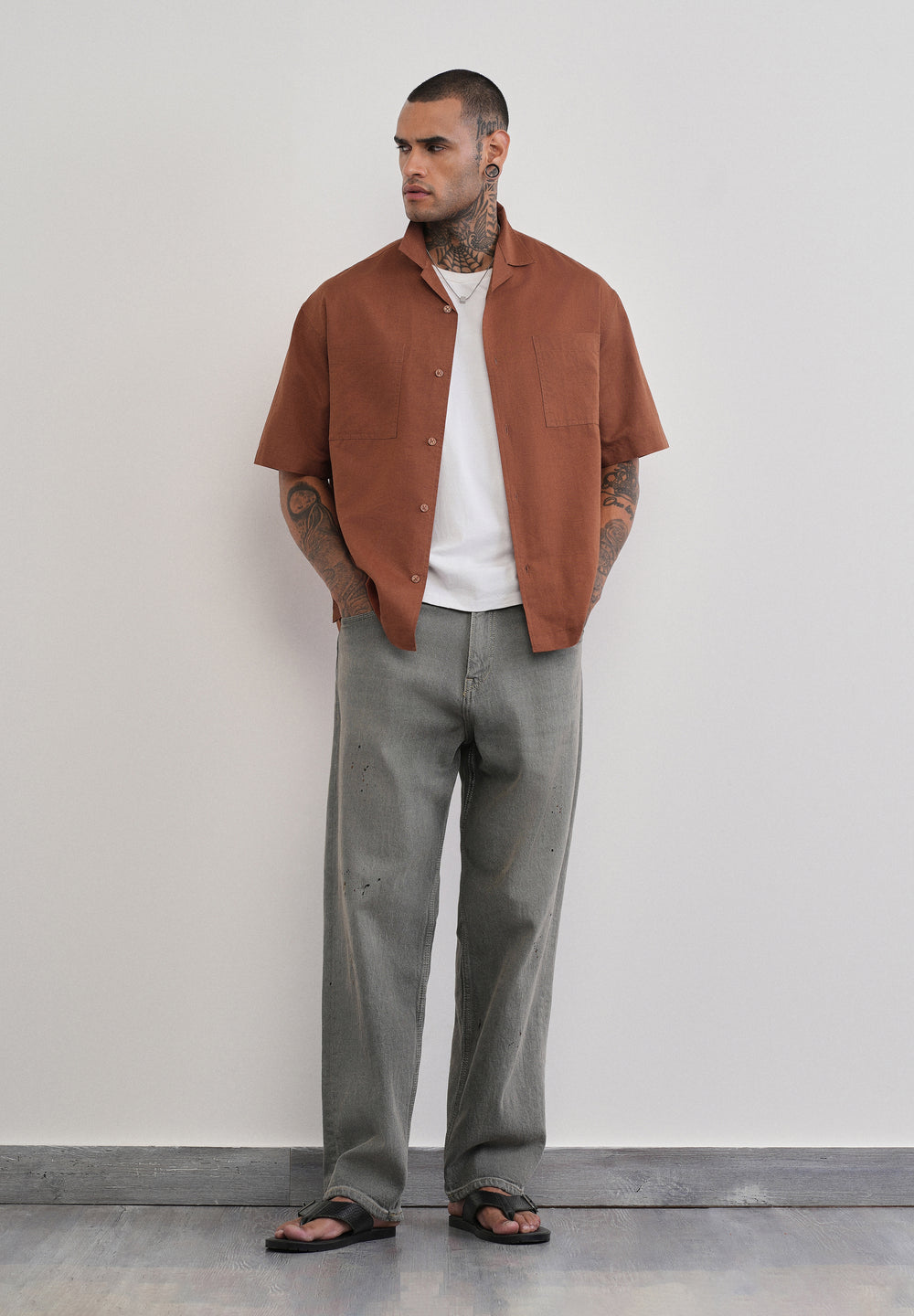 Brown Double Pocket Cotton Linen Shirt