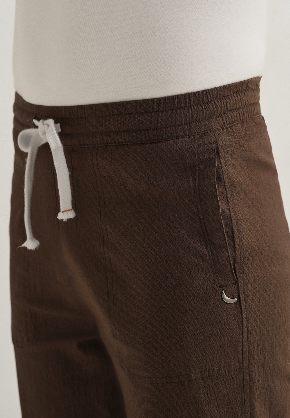 Brown Drawstring Cotton Linen Pant