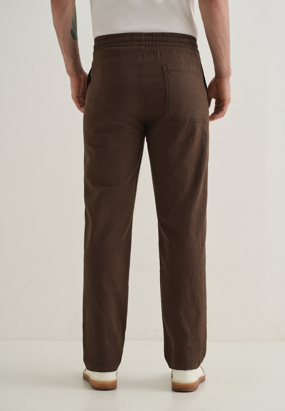 Brown Drawstring Cotton Linen Pant