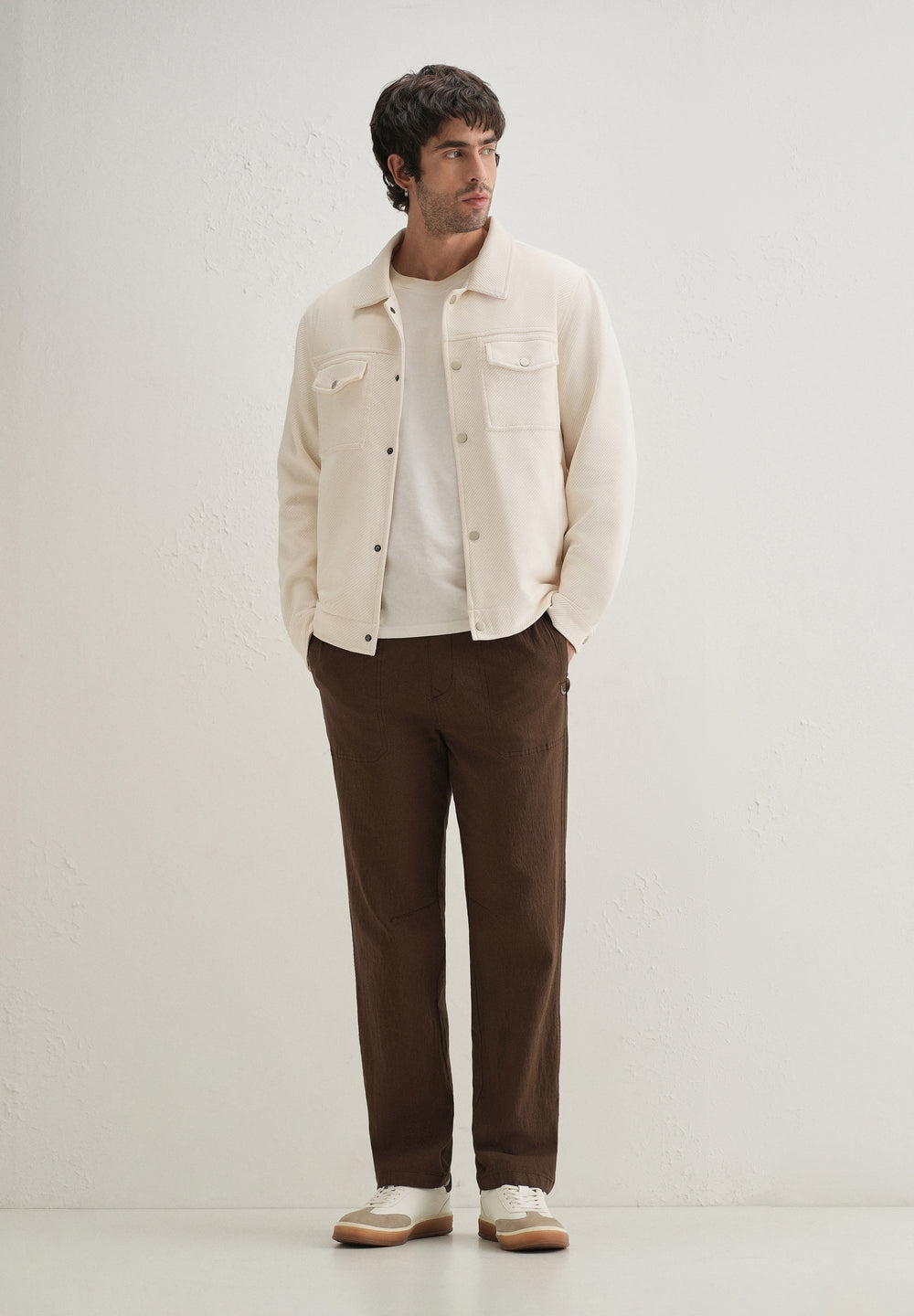 Brown Drawstring Cotton Linen Pant