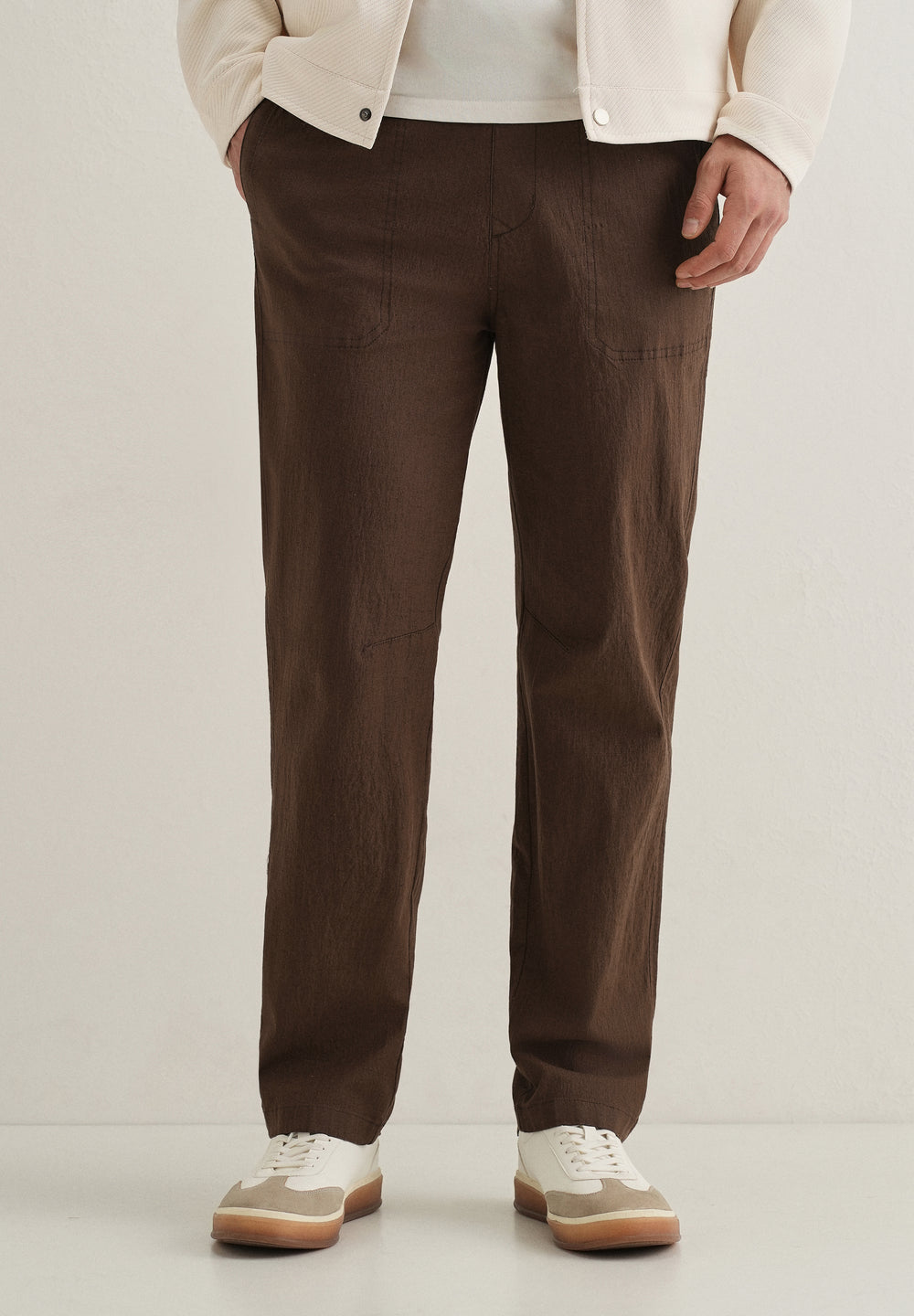 Brown Drawstring Cotton Linen Pant