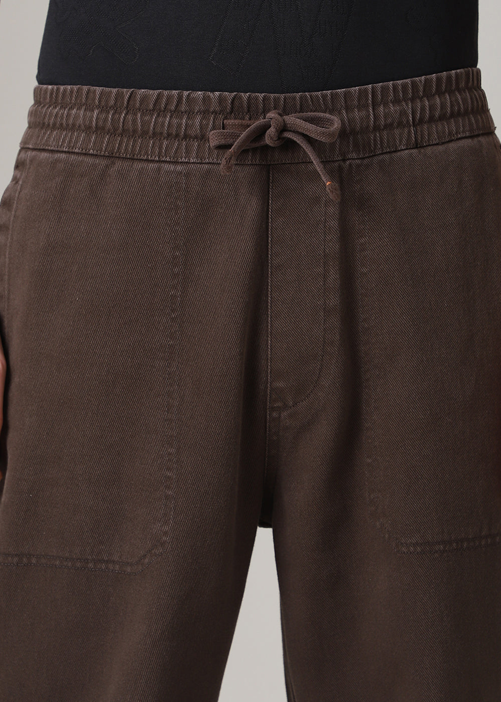 Brown Drawstring Drill Denim