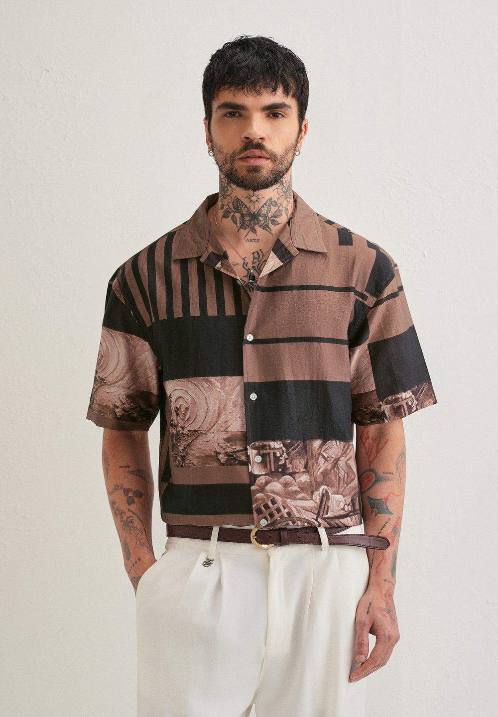 Brown Dual-Tone Printed Shirt