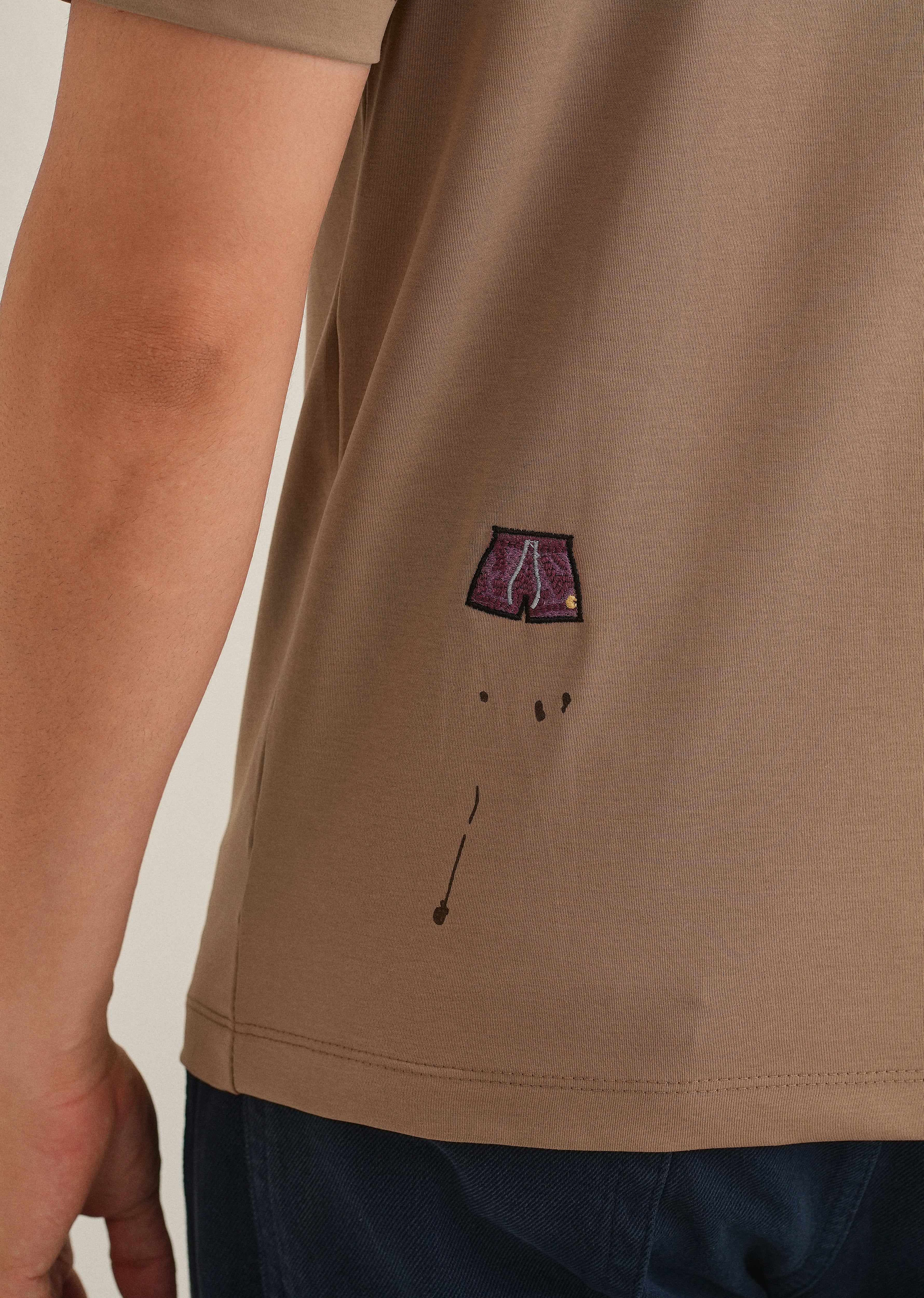 Brown Embroidered Regular Fit T-Shirt