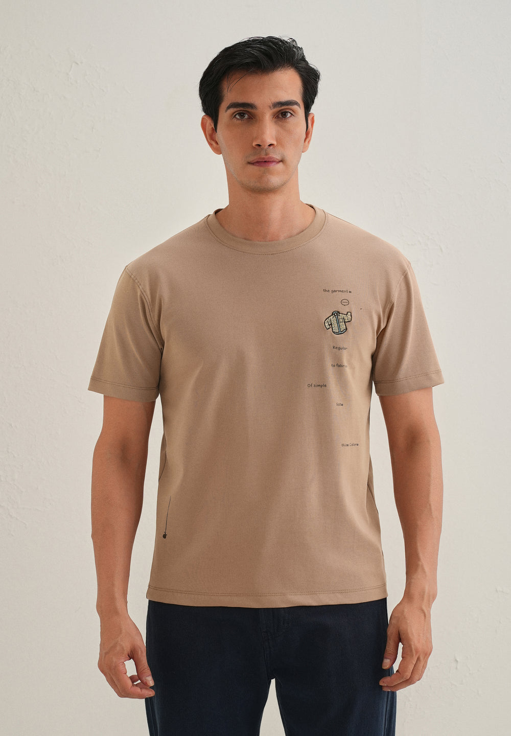 Brown Embroidered Regular Fit T-Shirt