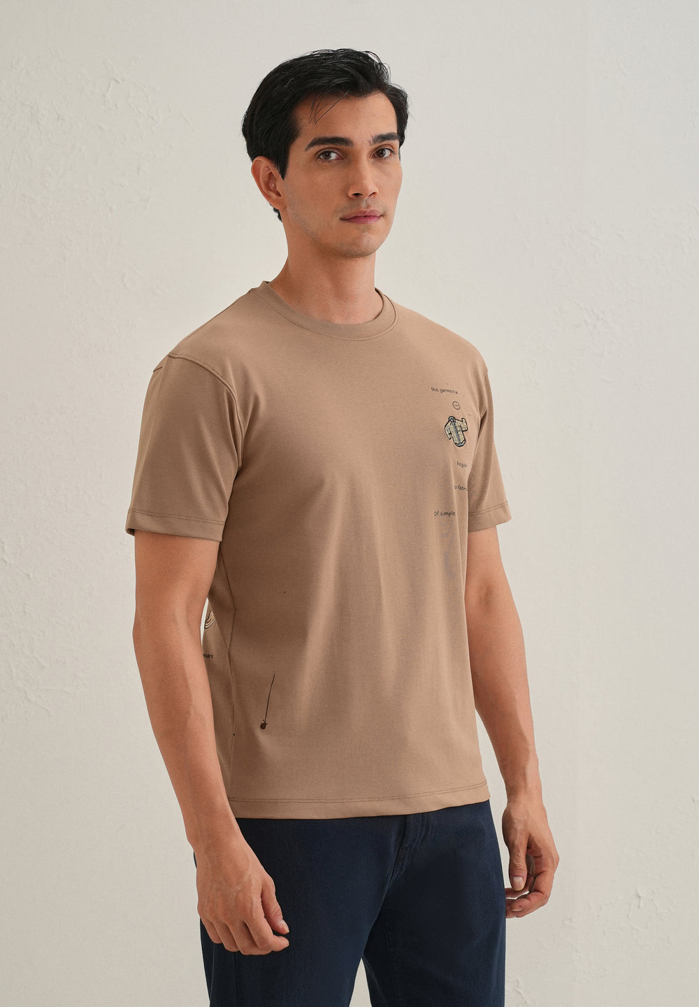 Brown Embroidered Regular Fit T-Shirt