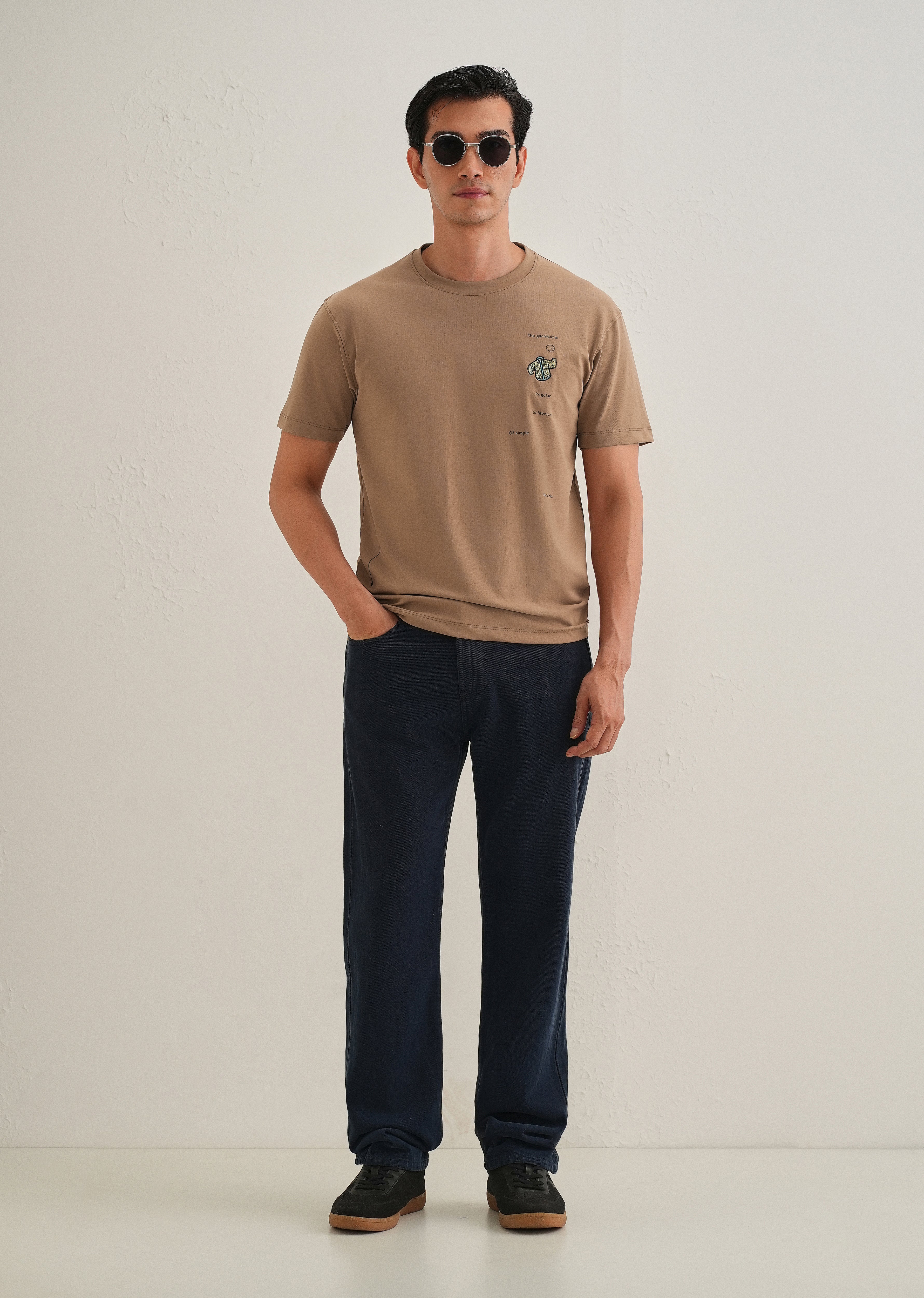 Brown Embroidered Regular Fit T-Shirt