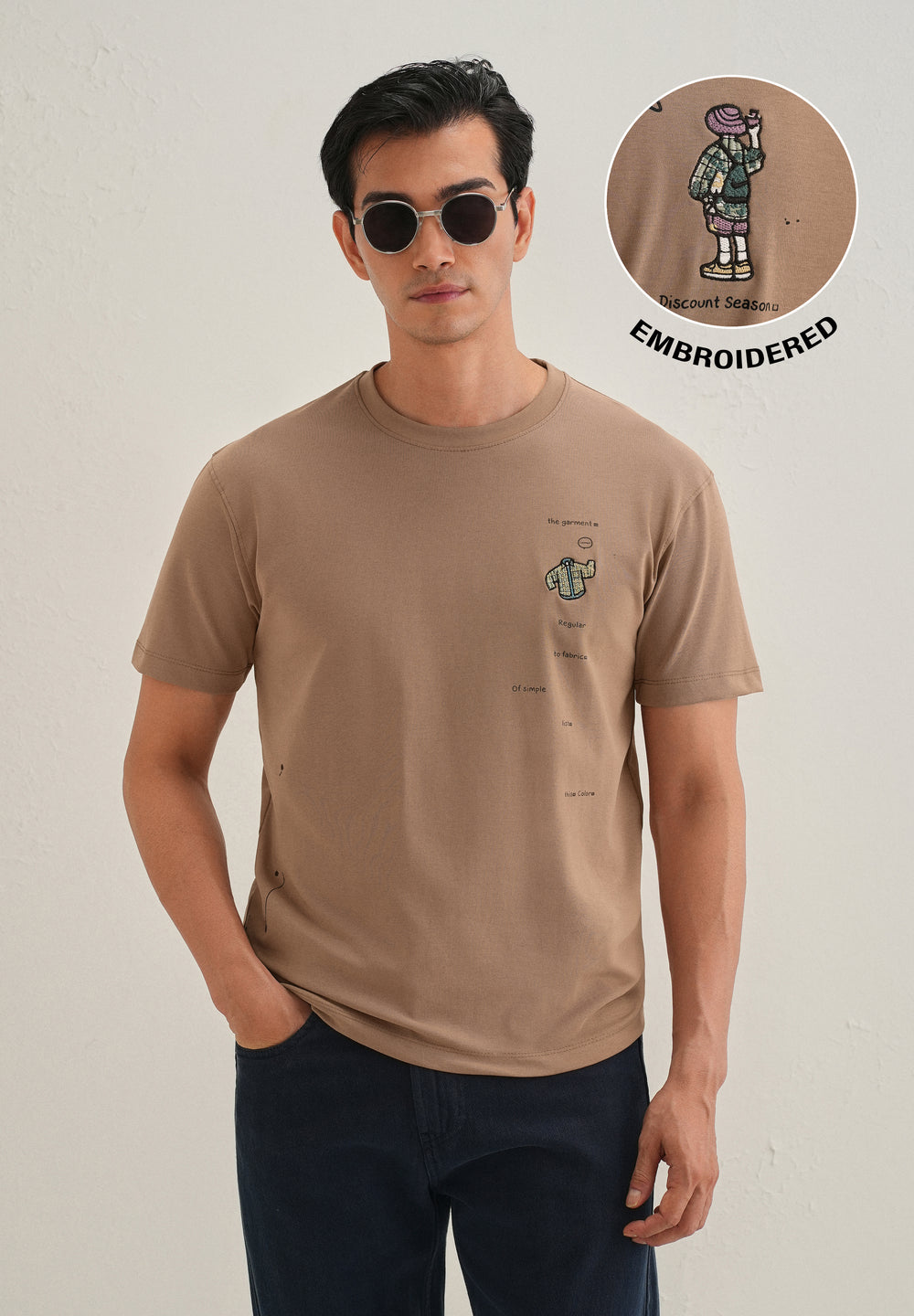Brown Embroidered Regular Fit T-Shirt