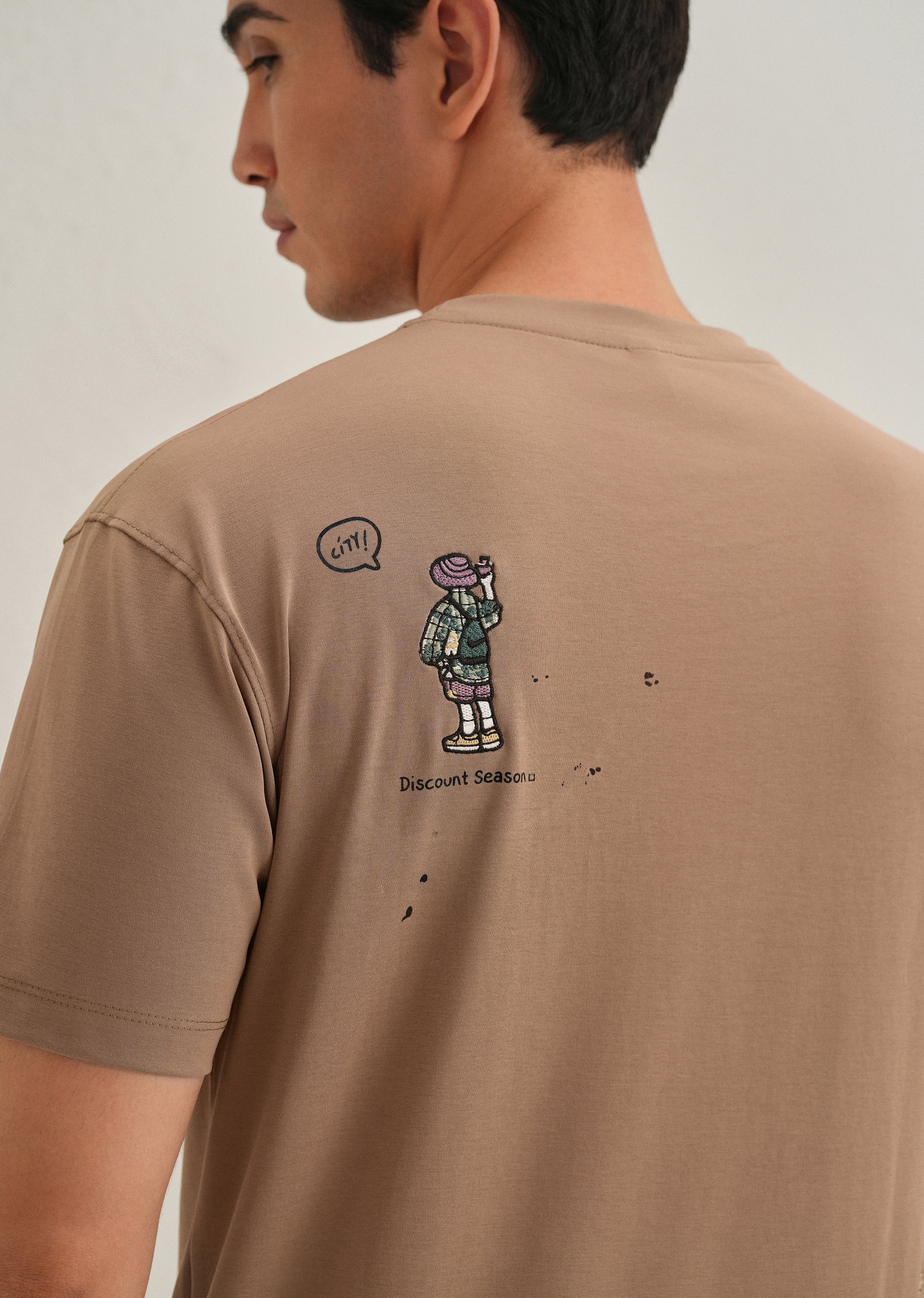 Brown Embroidered Regular Fit T-Shirt