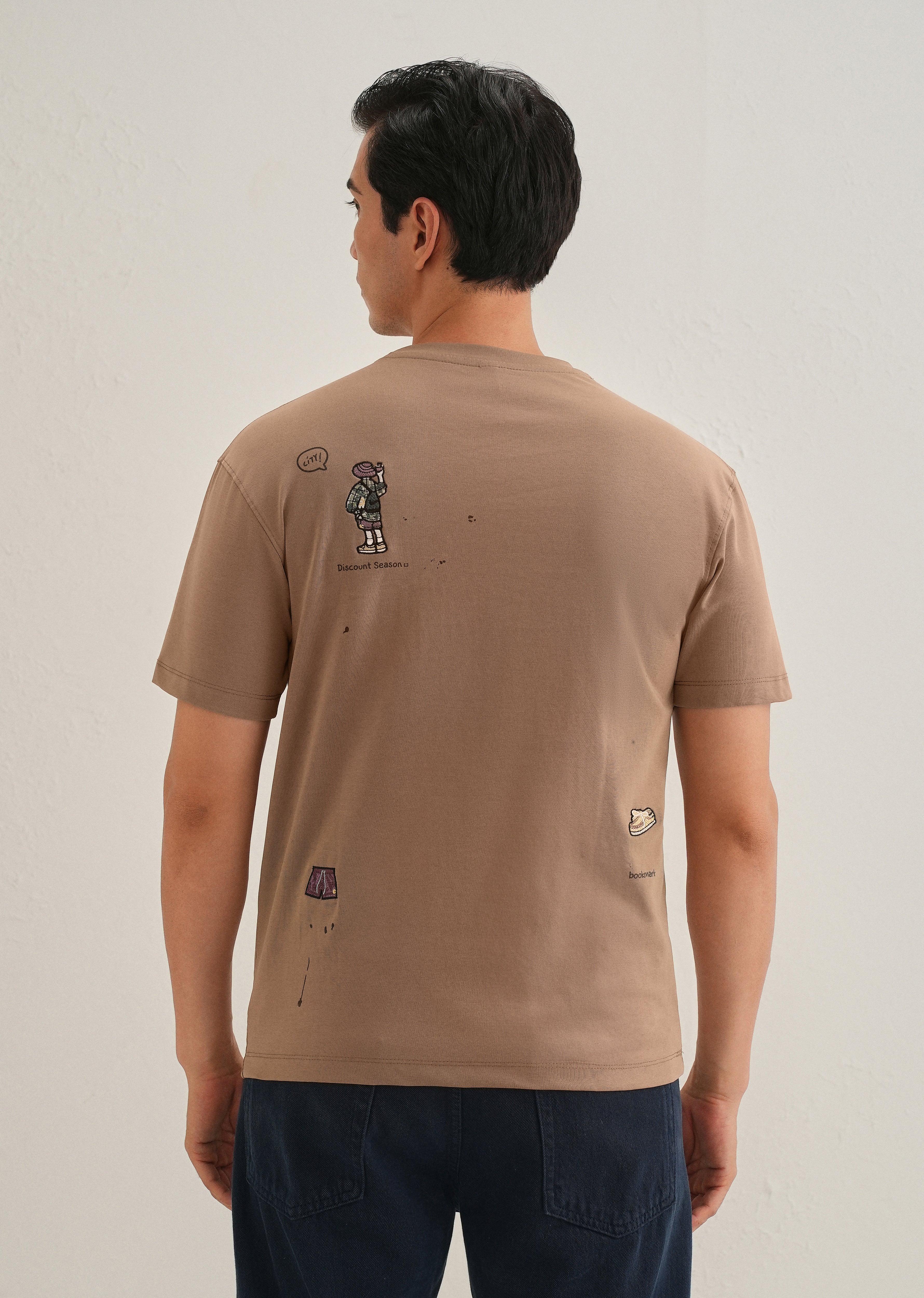 Brown Embroidered Regular Fit T-Shirt