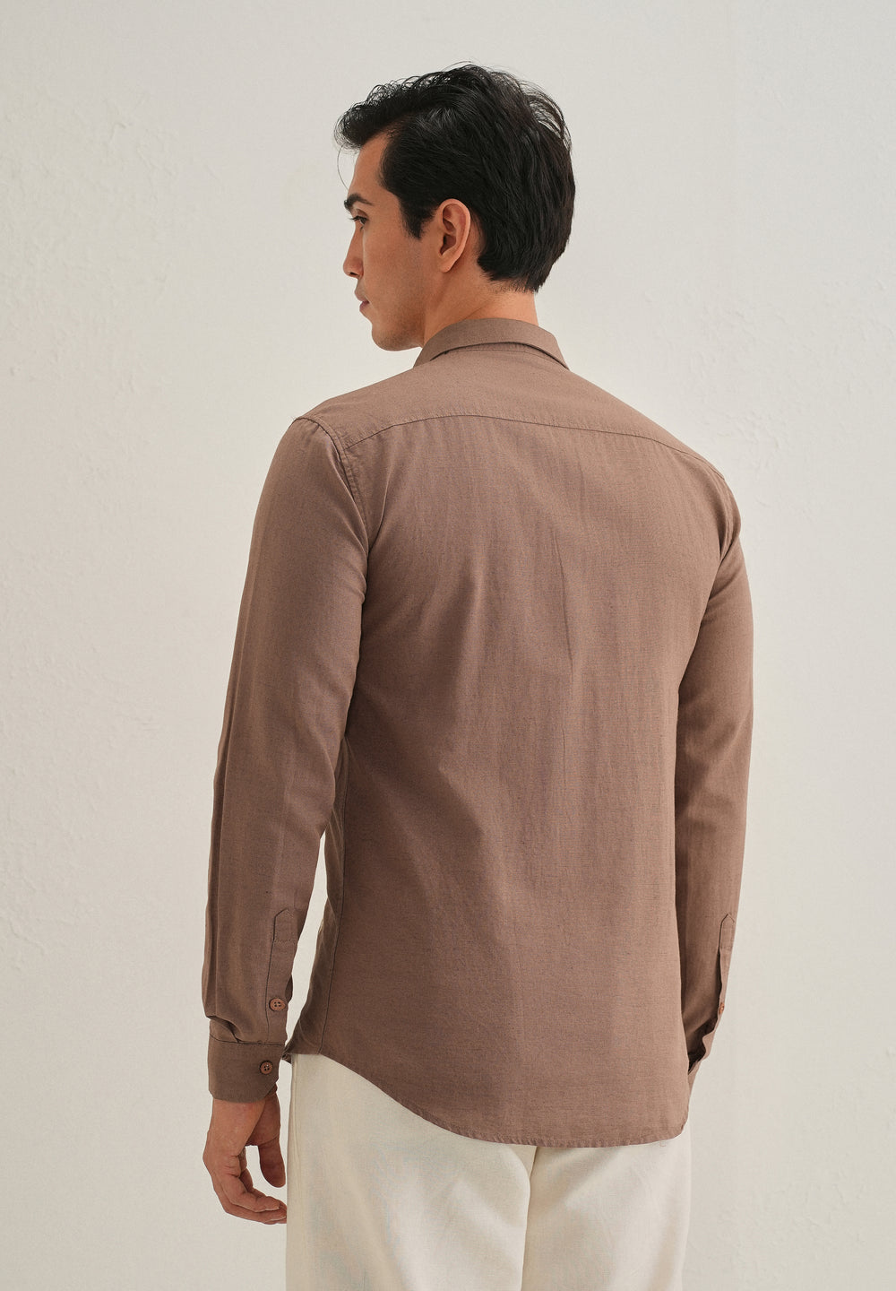 Brown Floral Embroidered Cuban Collar Shirt