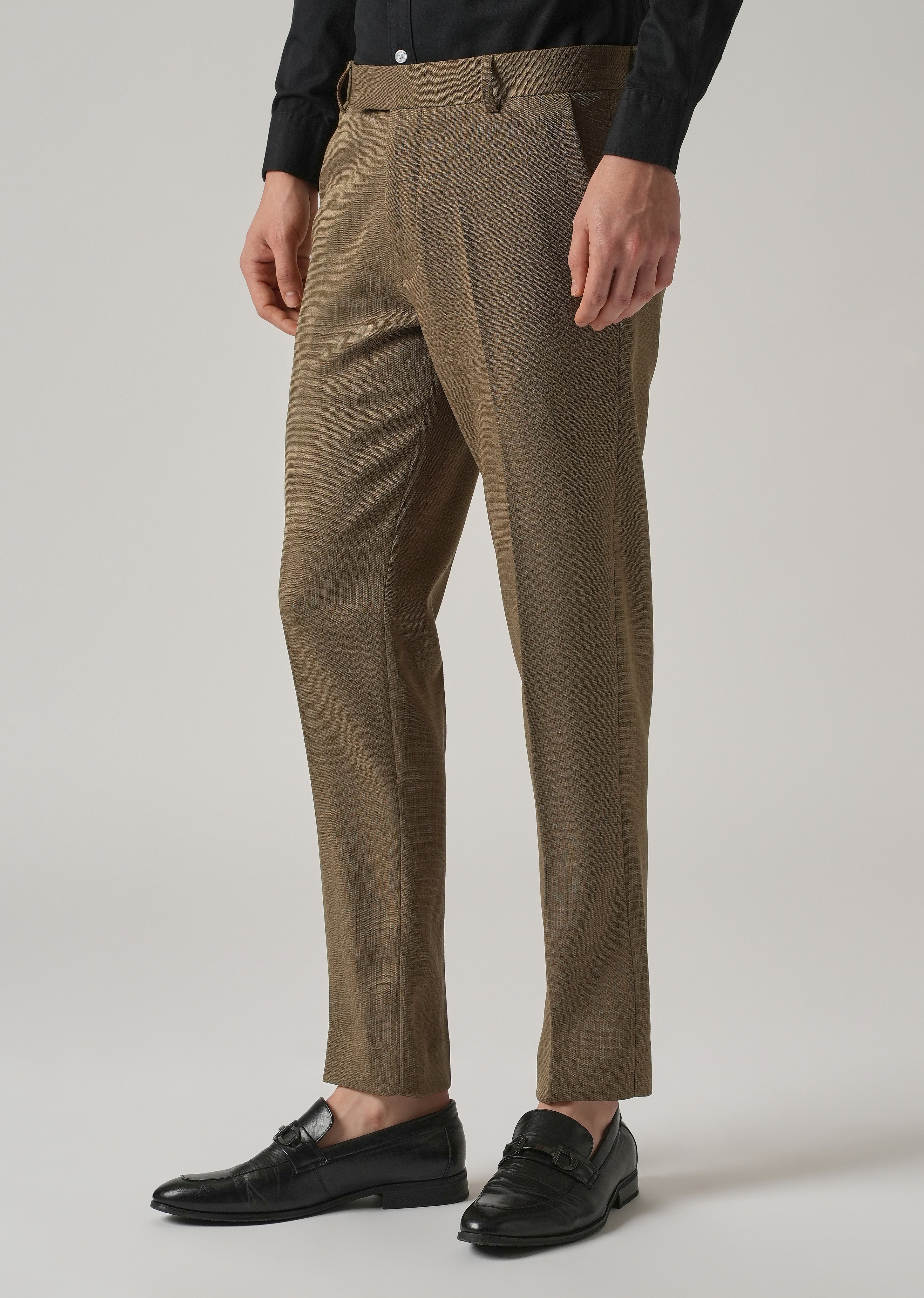 Brown Blended Linen Formal Trouser