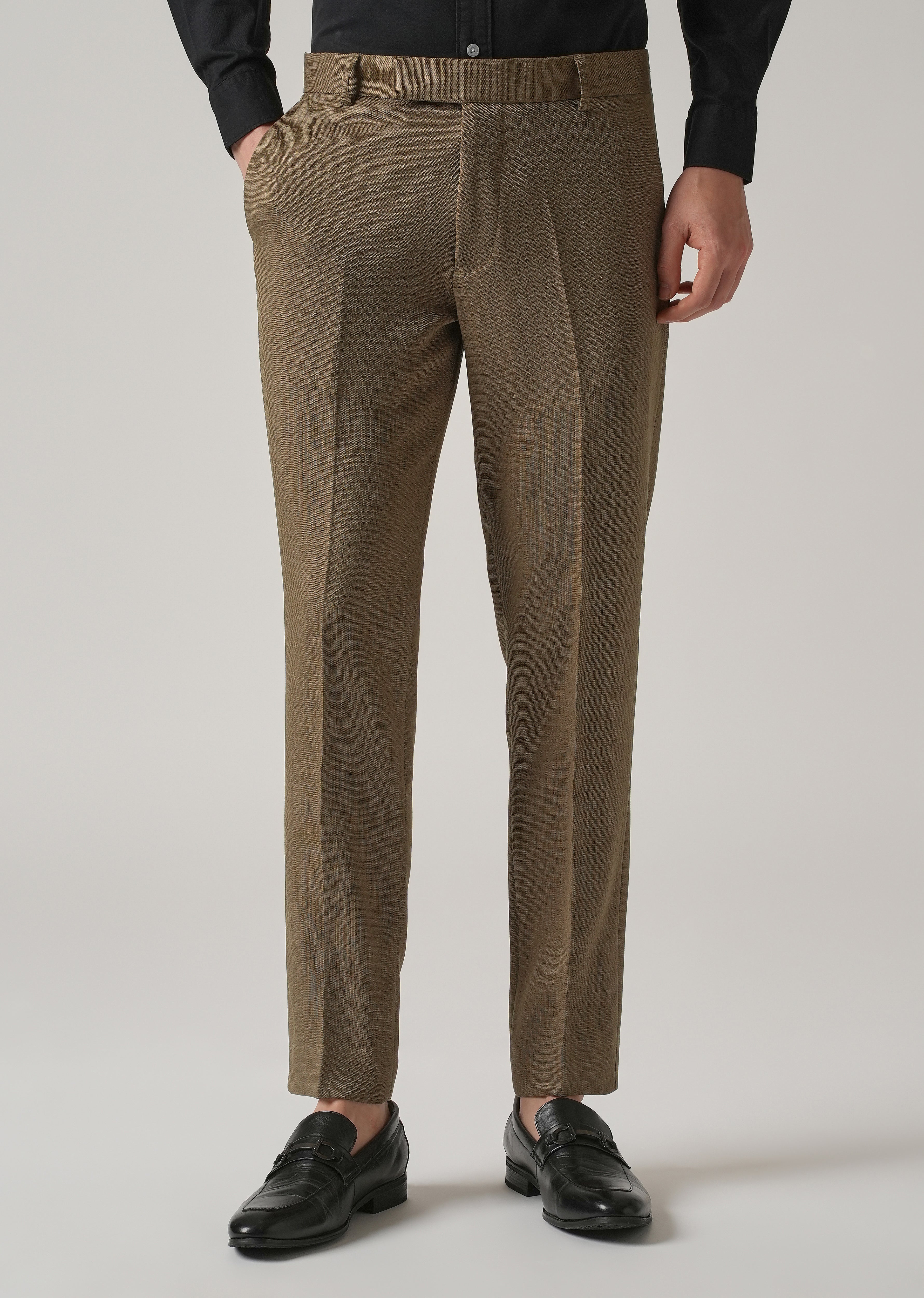 Brown Blended Linen Formal Trouser