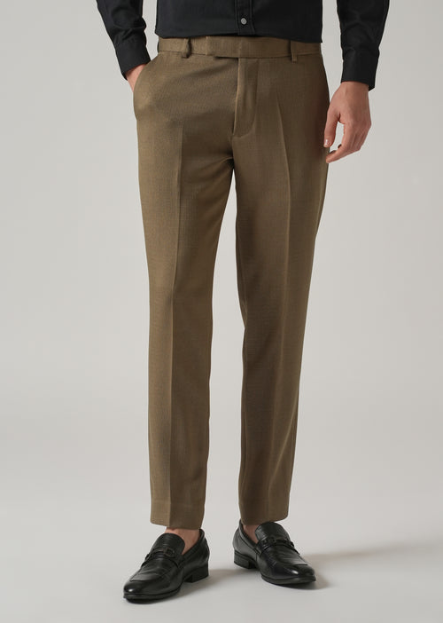 Brown Blended Linen Formal Trouser