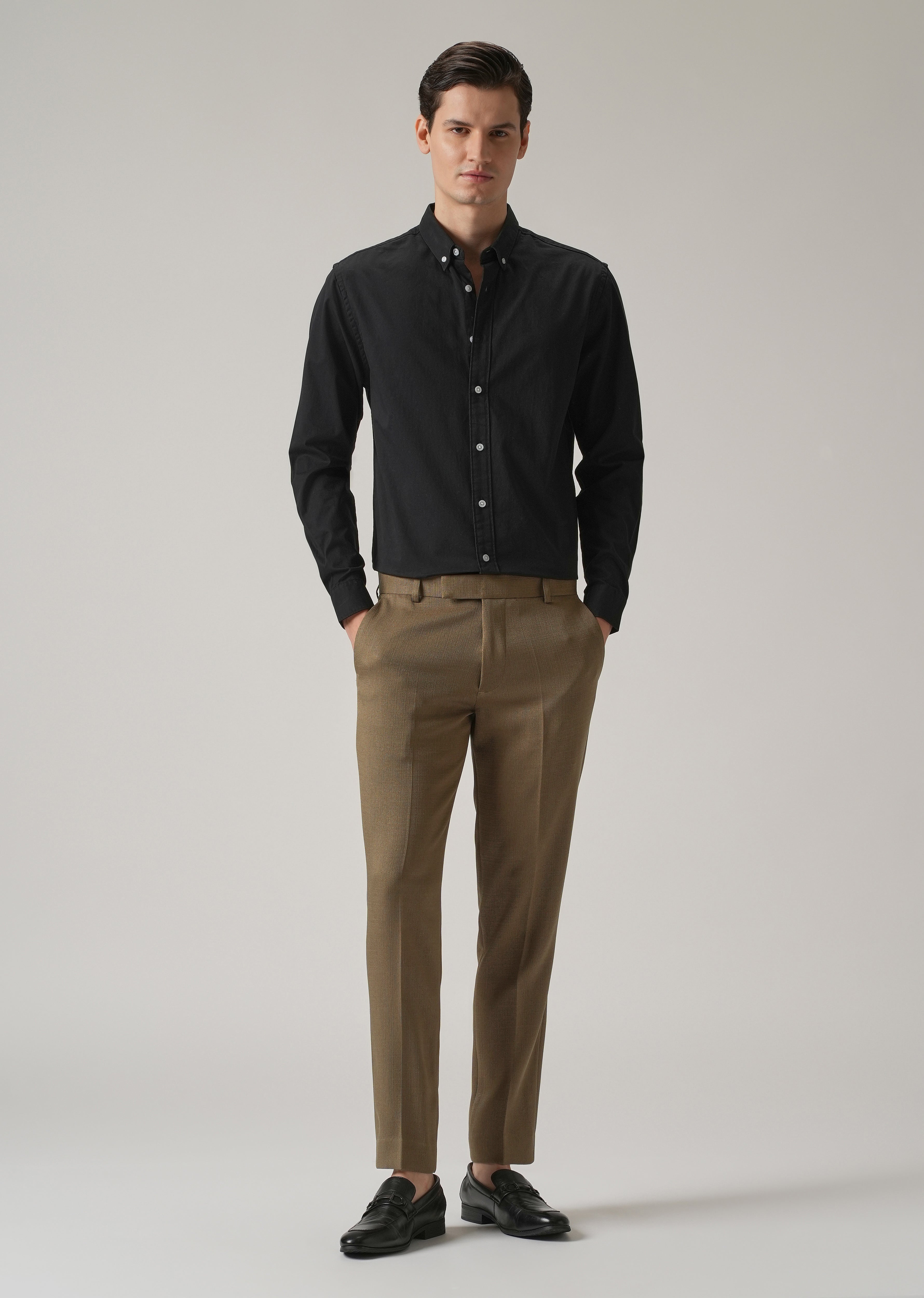 Brown Blended Linen Formal Trouser