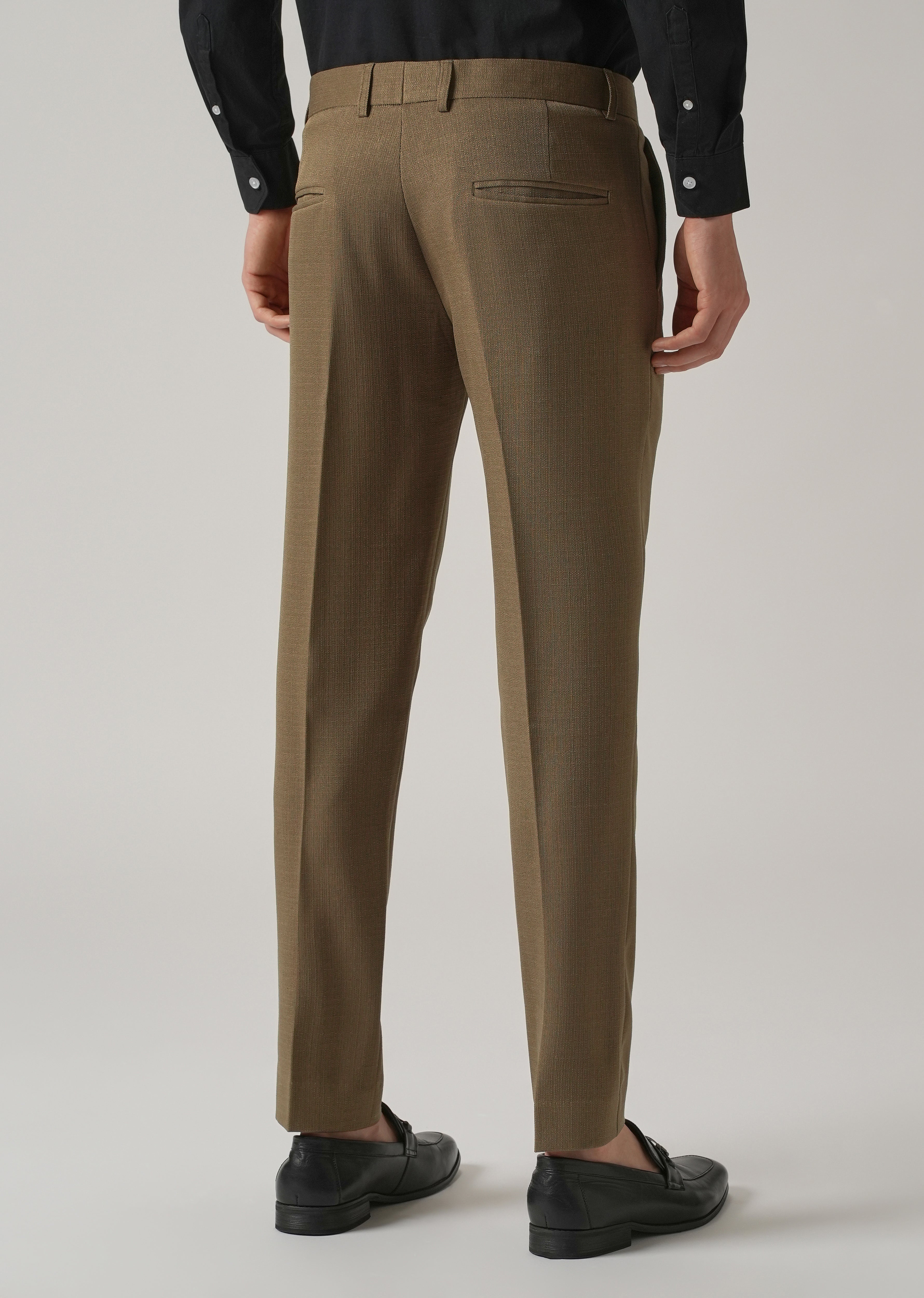 Brown Blended Linen Formal Trouser