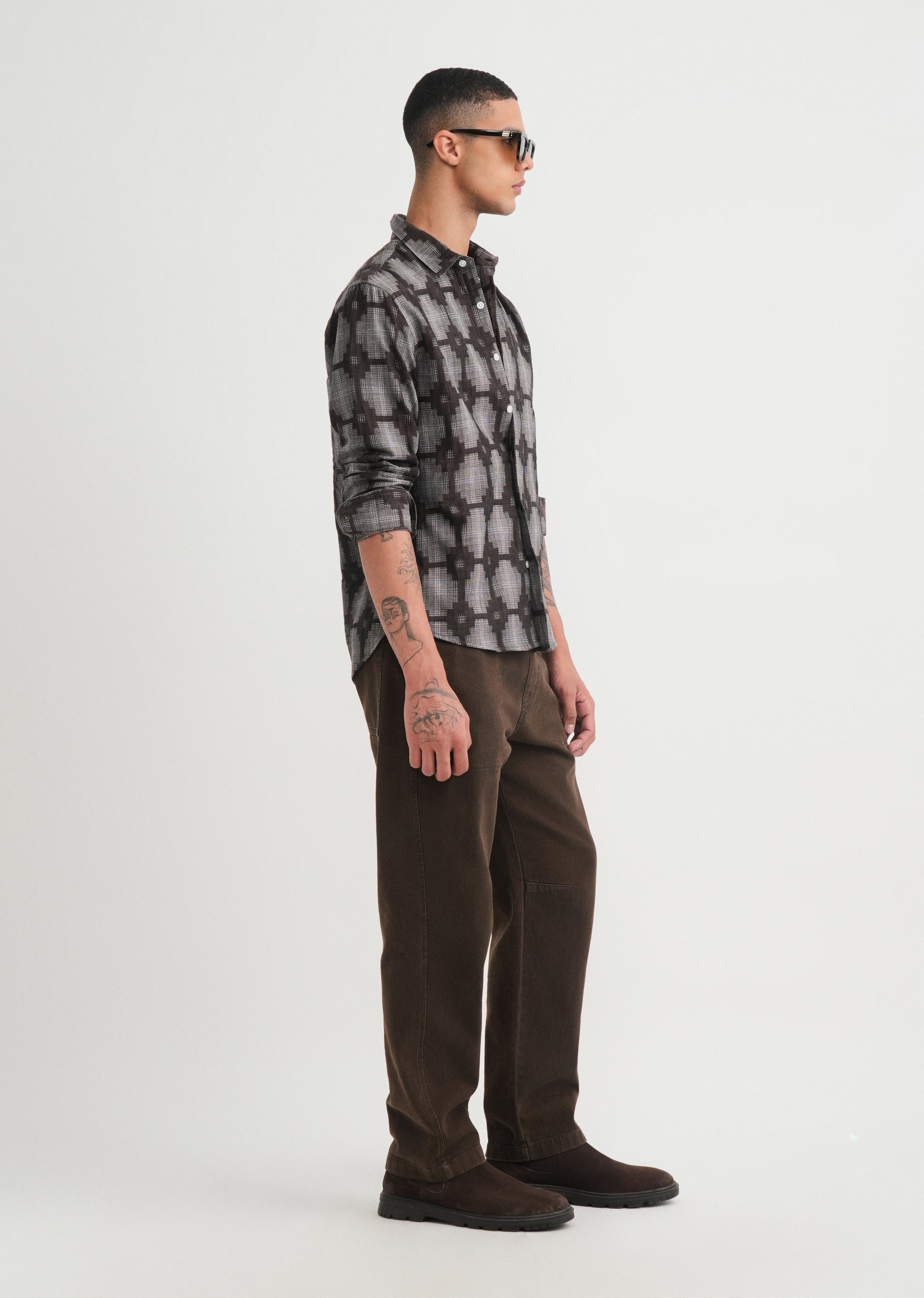 Brown Geometric Jacquard Shirt