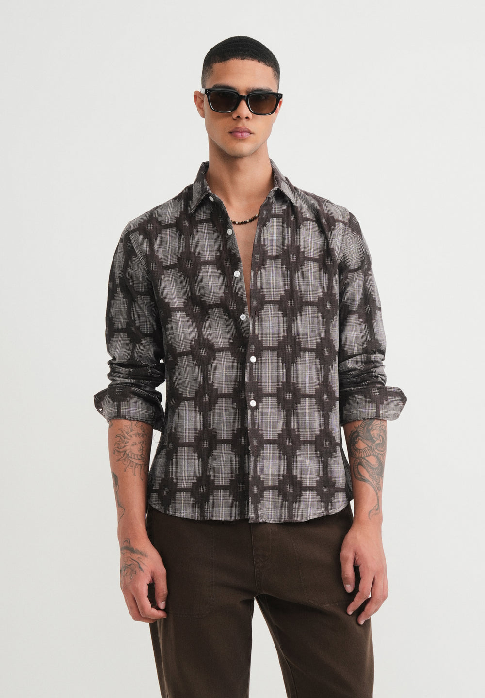 Brown Geometric Jacquard Shirt