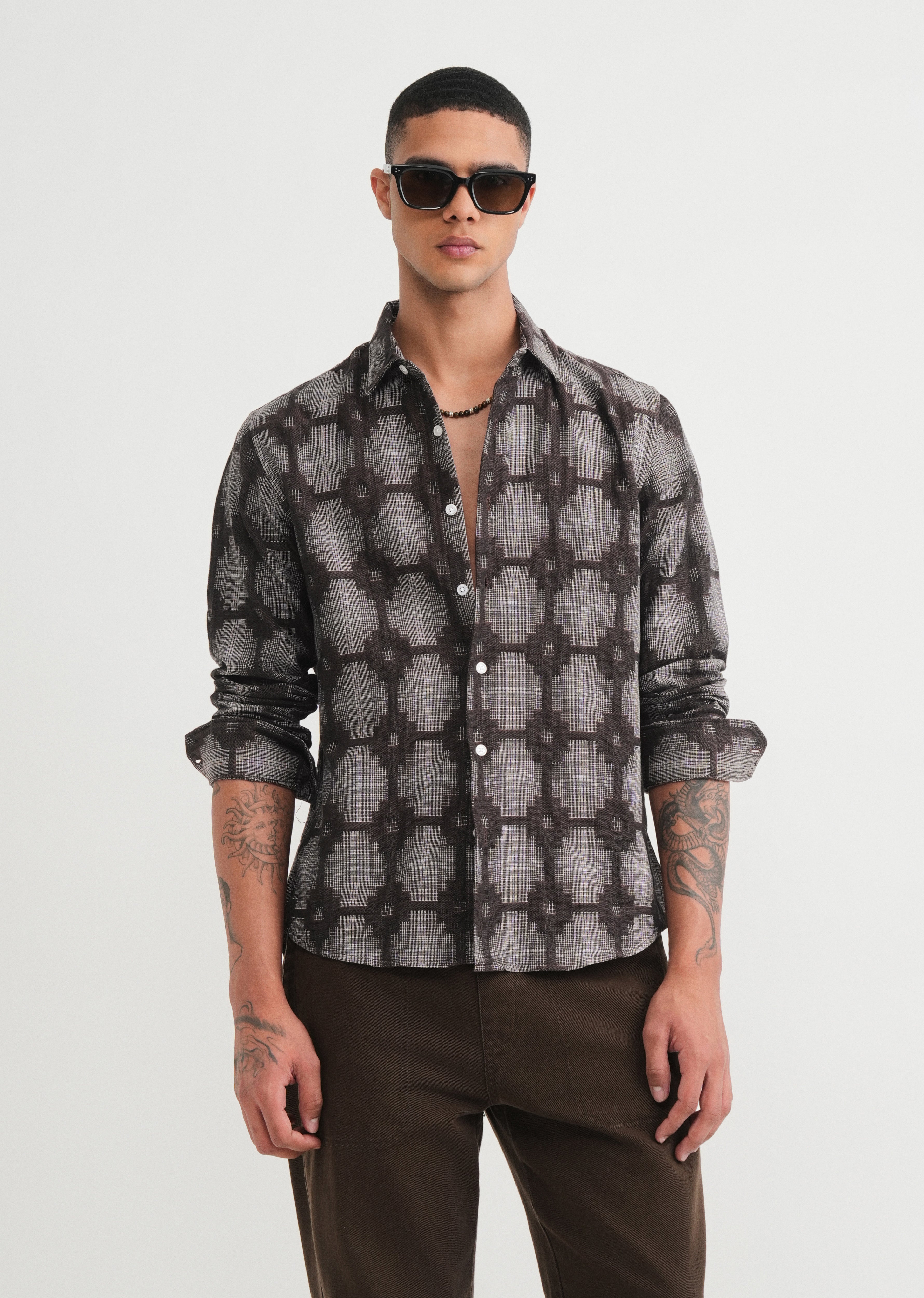 Brown Geometric Jacquard Shirt