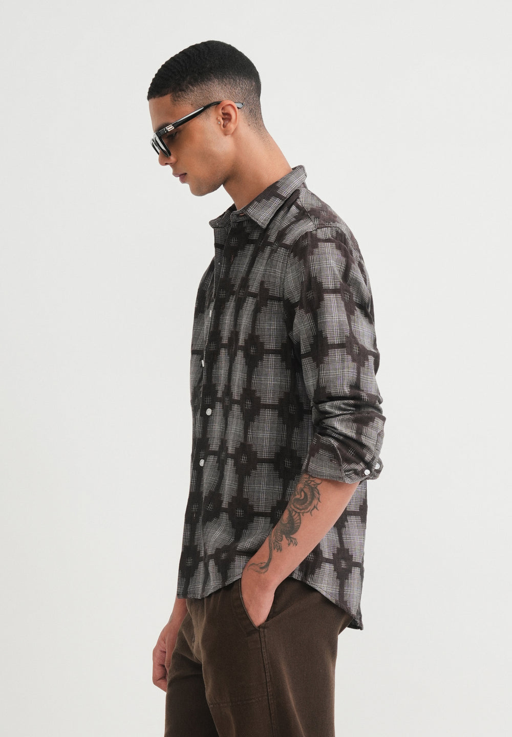 Brown Geometric Jacquard Shirt