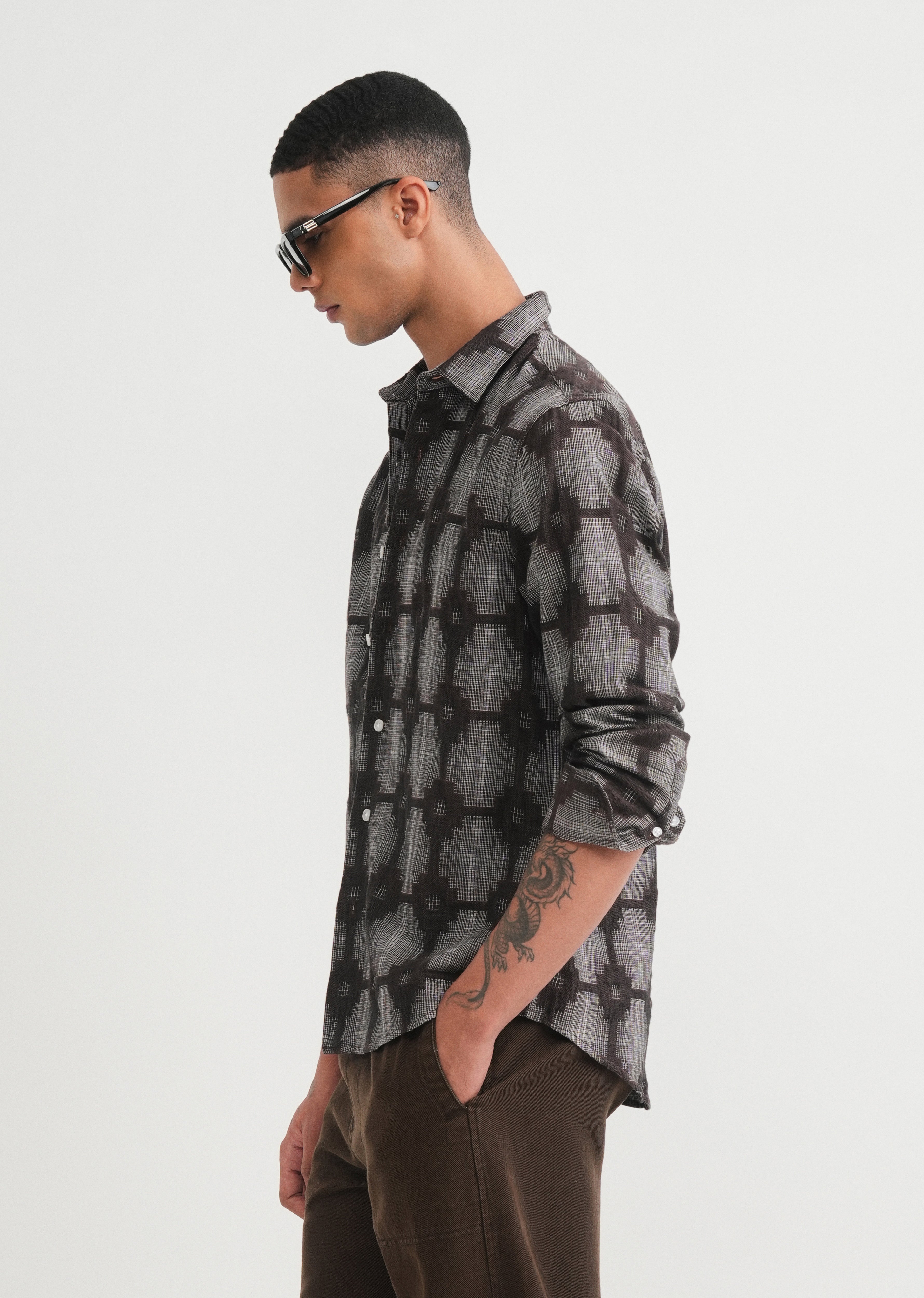 Brown Geometric Jacquard Shirt