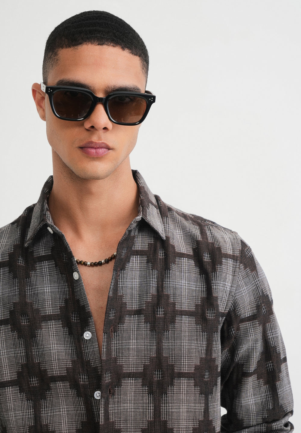 Brown Geometric Jacquard Shirt
