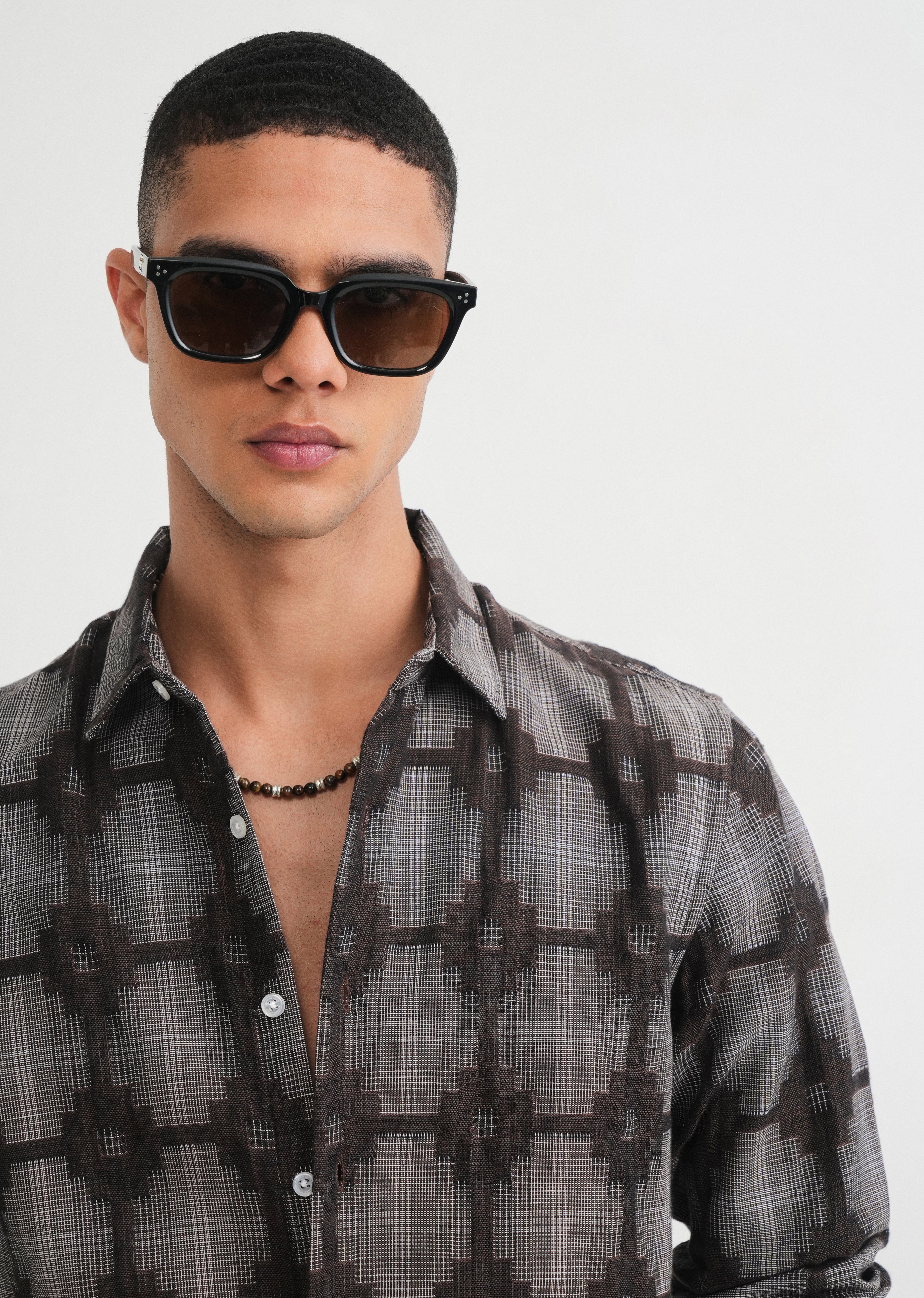 Brown Geometric Jacquard Shirt