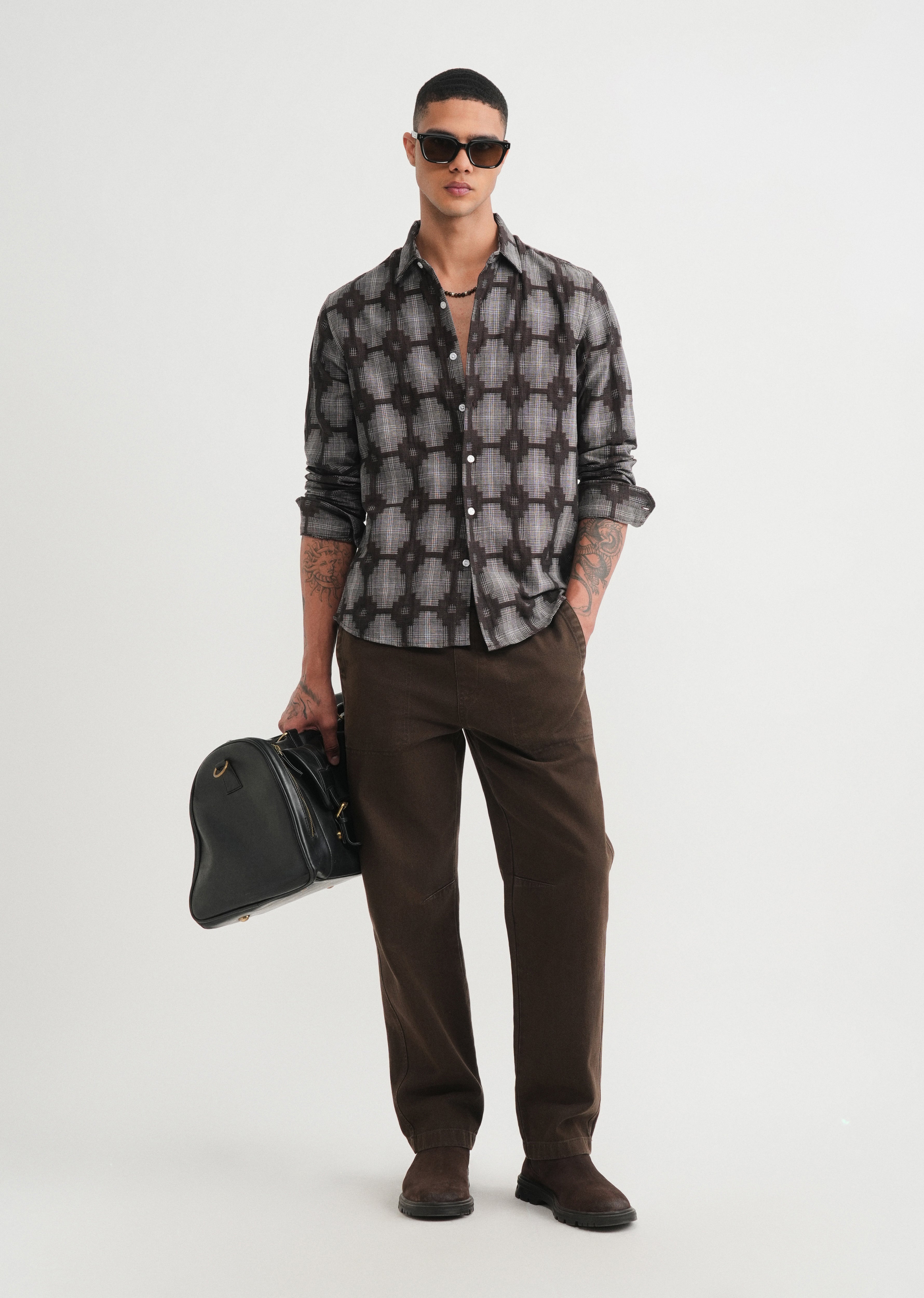 Brown Geometric Jacquard Shirt