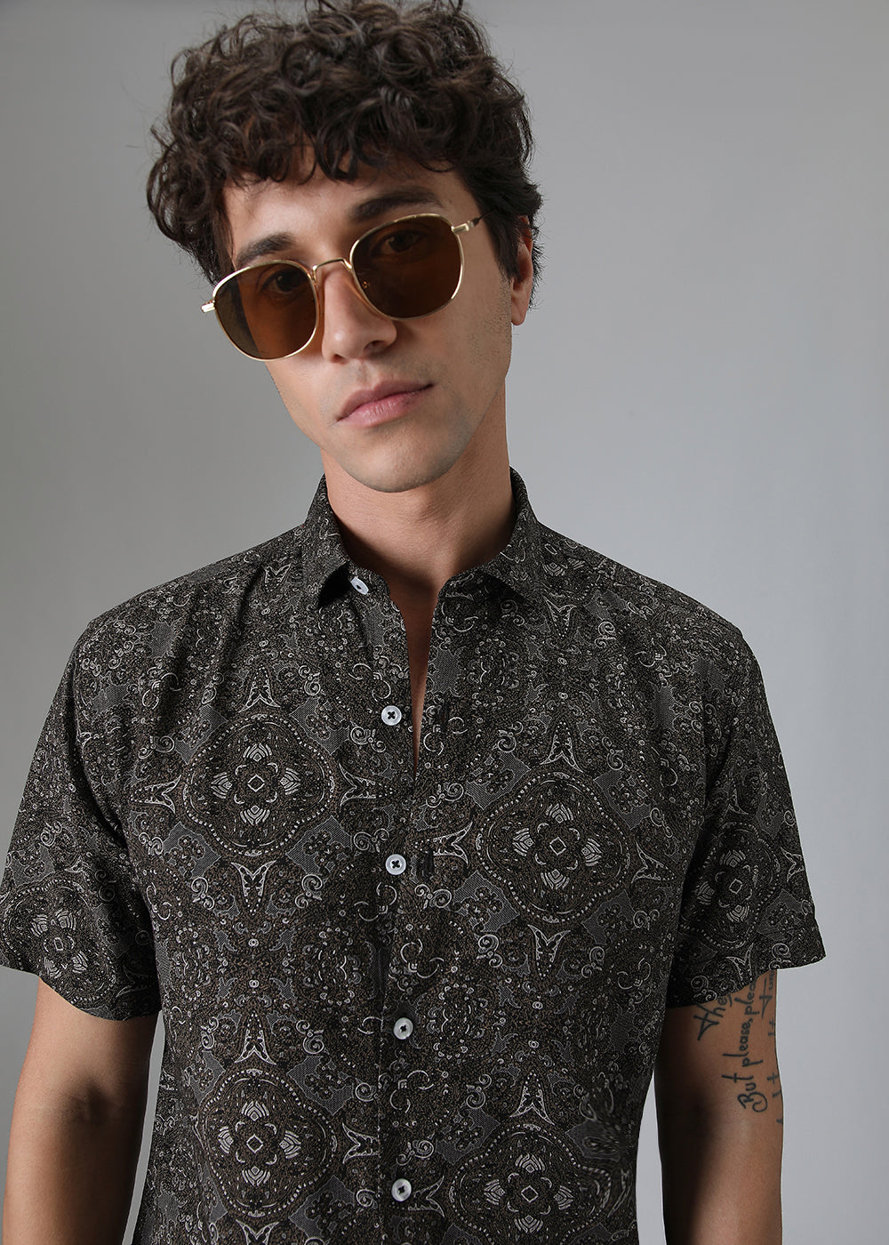 Brown Geometric Print Shirt