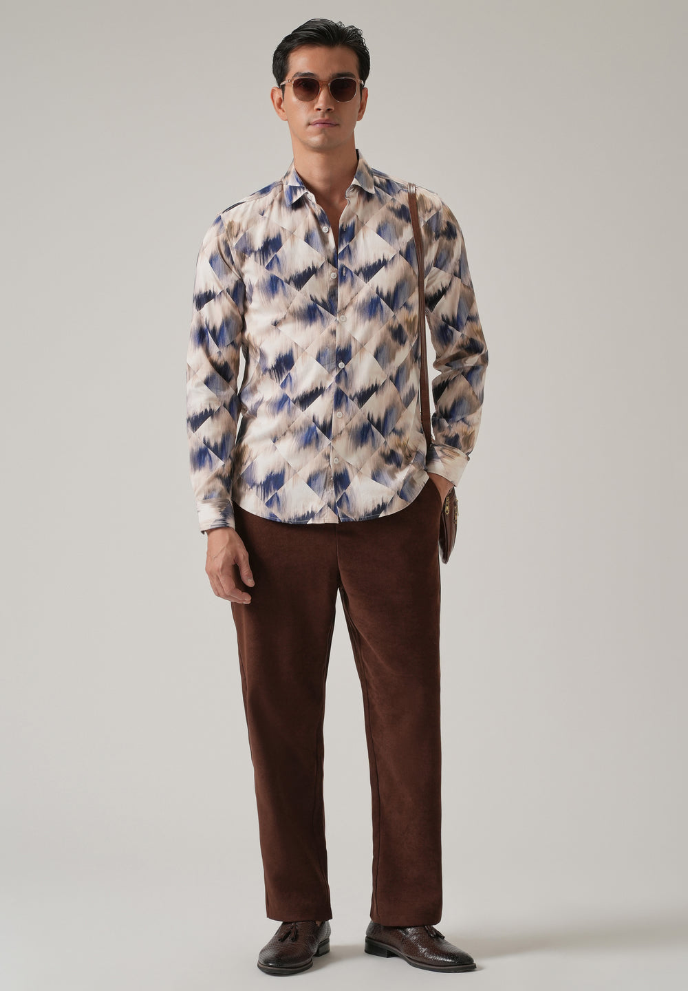 Brown Geometric Print Shirt