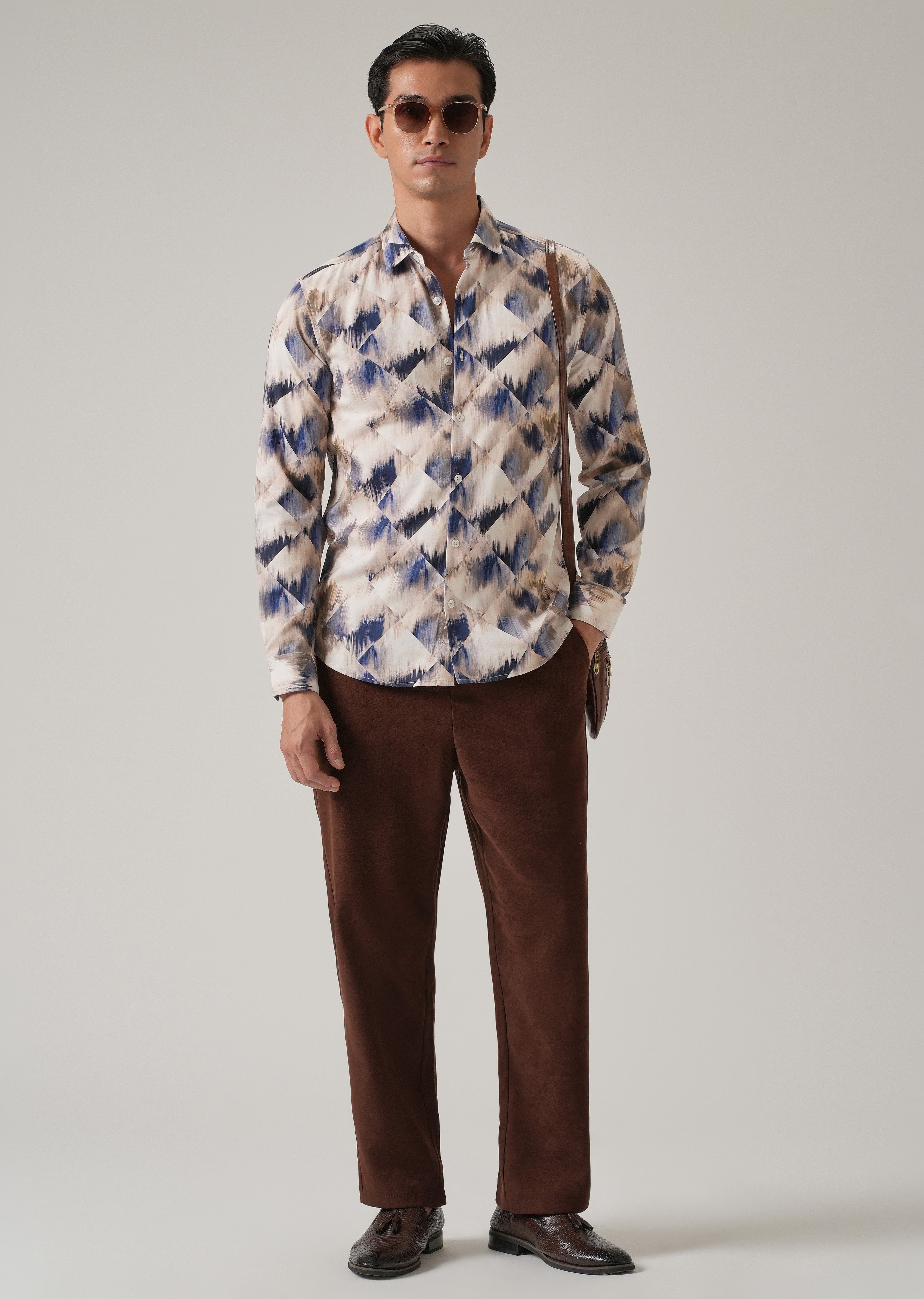 Brown Geometric Print Shirt