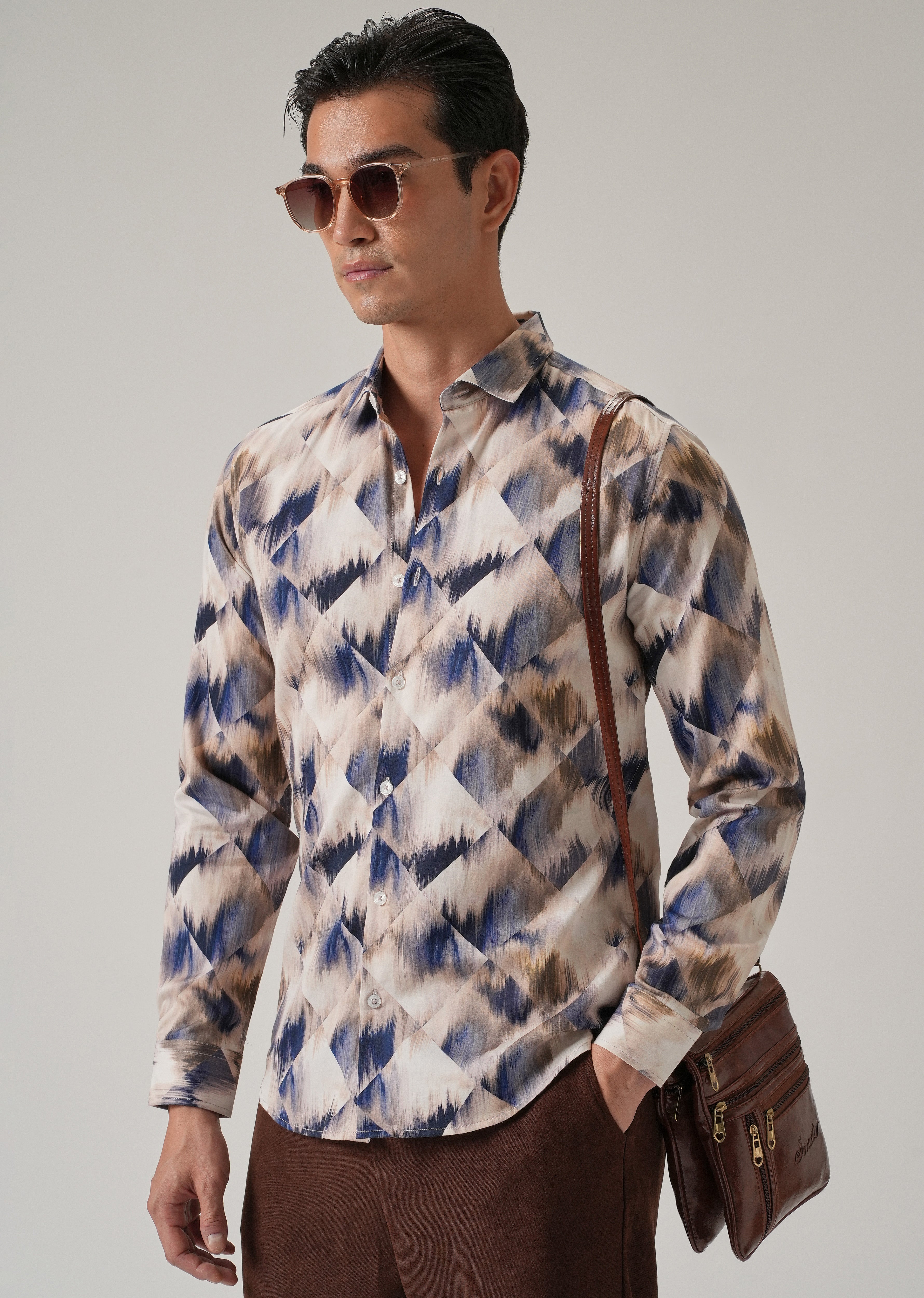 Brown Geometric Print Shirt