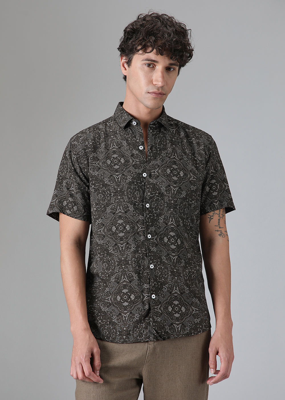 Brown Geometric Print Shirt