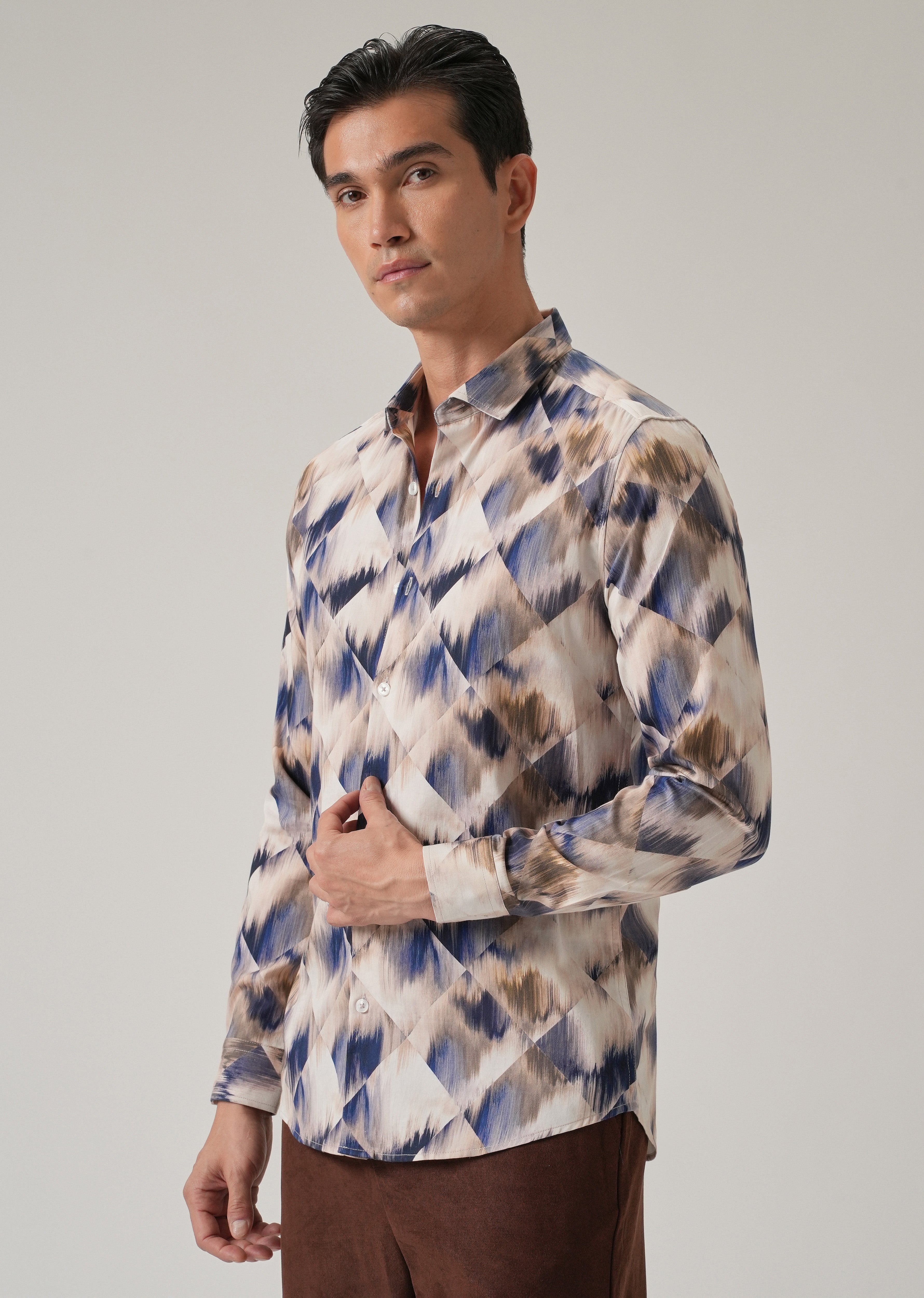 Brown Geometric Print Shirt